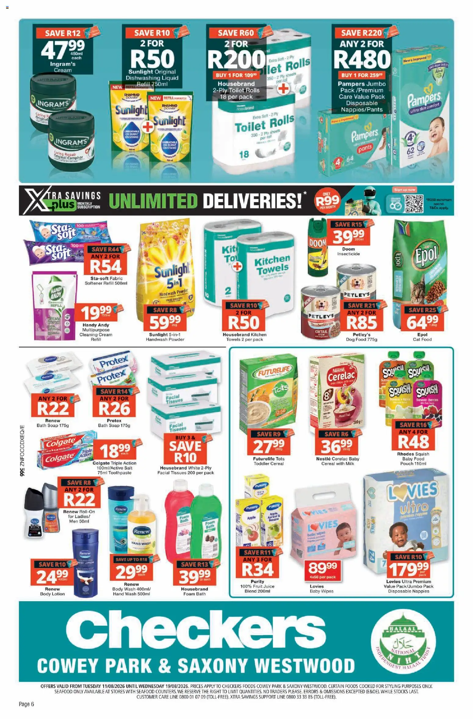 New Checkers catalogue – valid from 11/08/2026 | Page: 6 | Products: Foam, Fruit, Cat food, Tissues