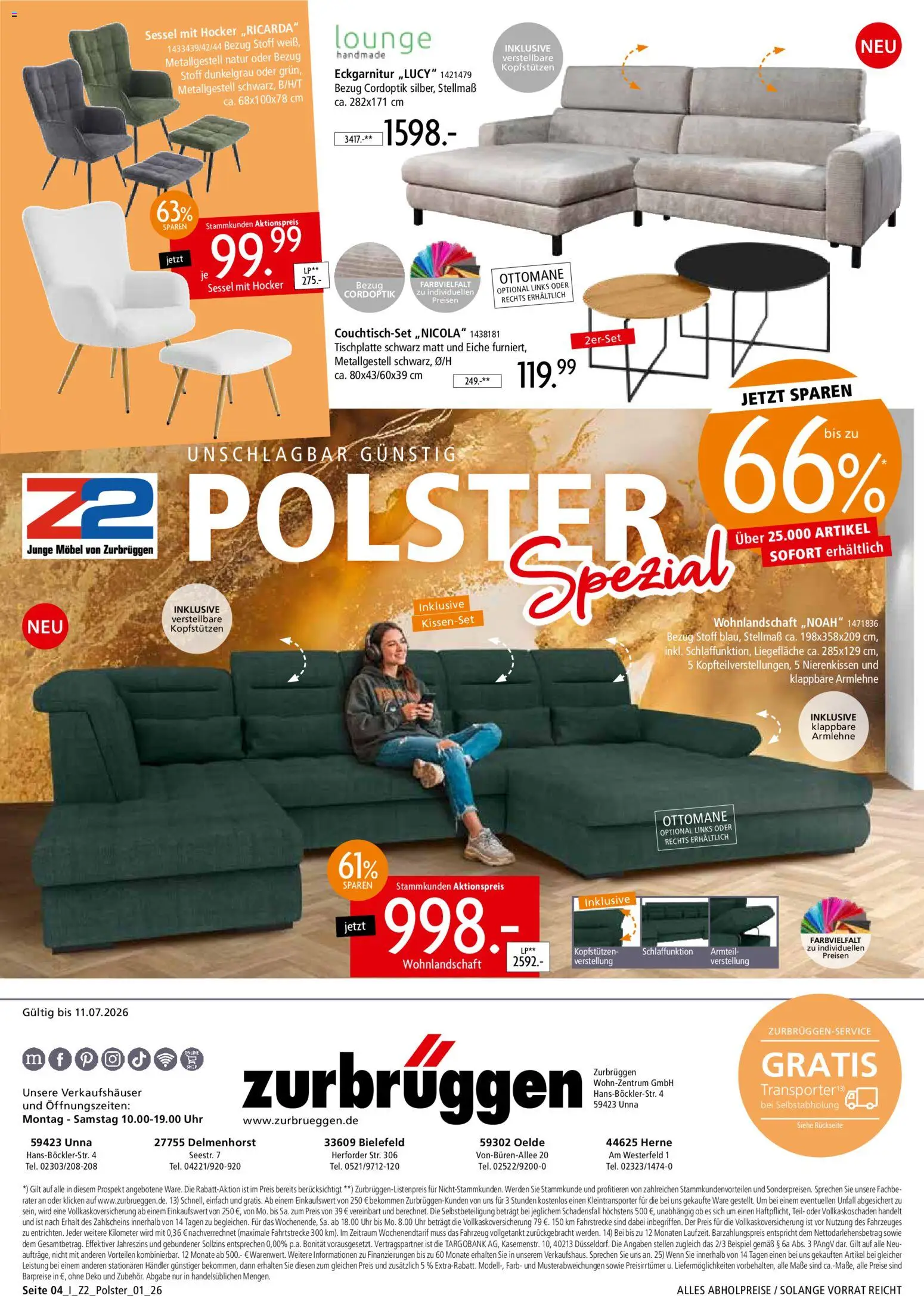 Zurbrüggen Z2 Polstermöbel Spezial – gültig ab 08.06.2026 | Seite: 4 | Produkte: Wohnlandschaft, Hocker, Sessel, Uhr