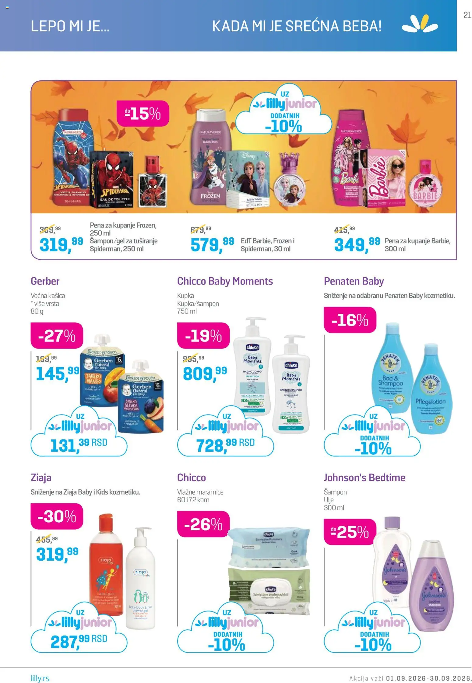 Lilly drogerie katalog - važi od 01.09.2026 | Strana: 21 | Proizvode: Maramice, Mango, Šampon, Barbie