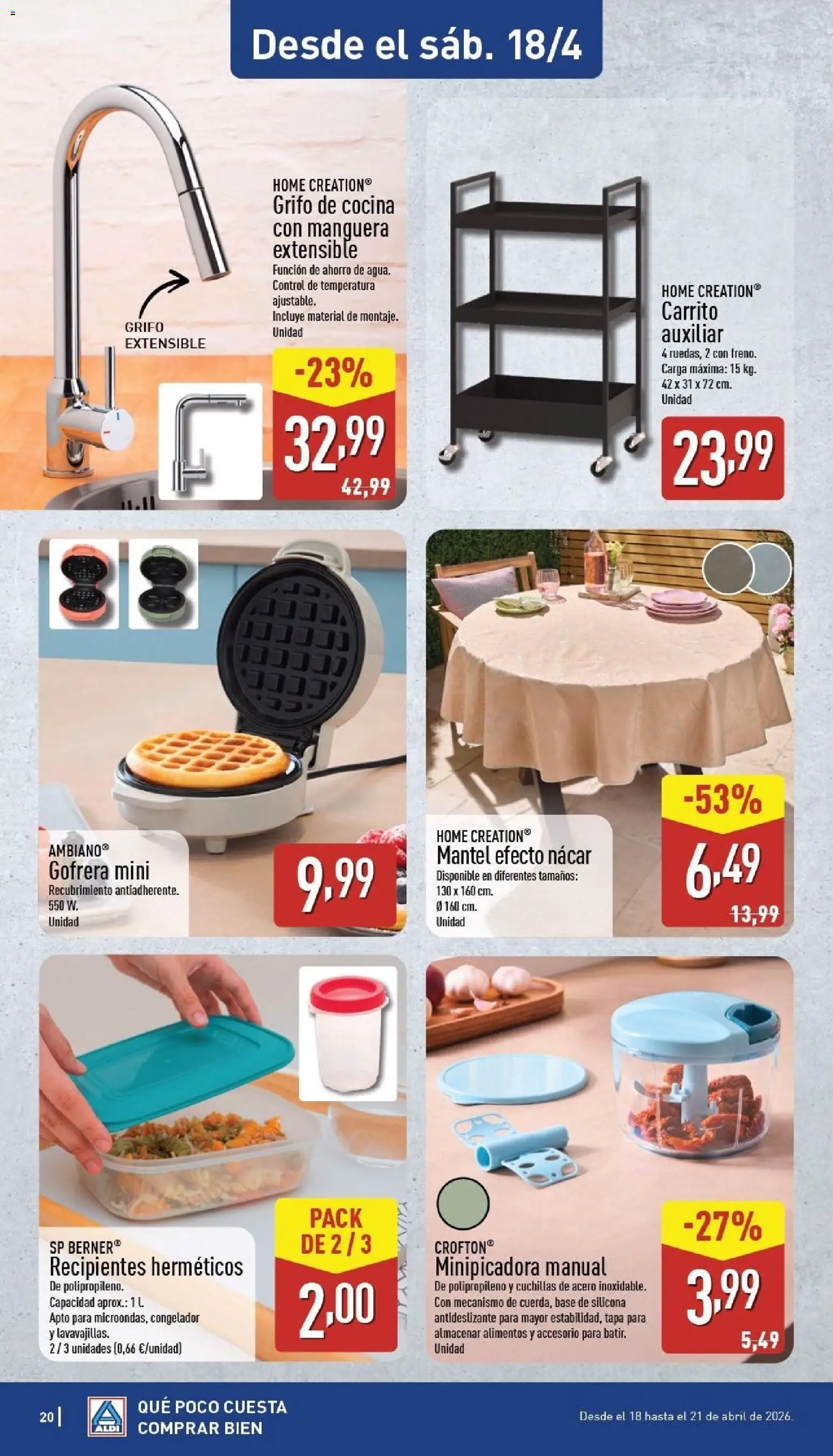 Aldi folleto Baleares │ válido desde el 13.04.2026 | Página: 20 | Productos: Mantel, Manguera, Congelador, Κούβα