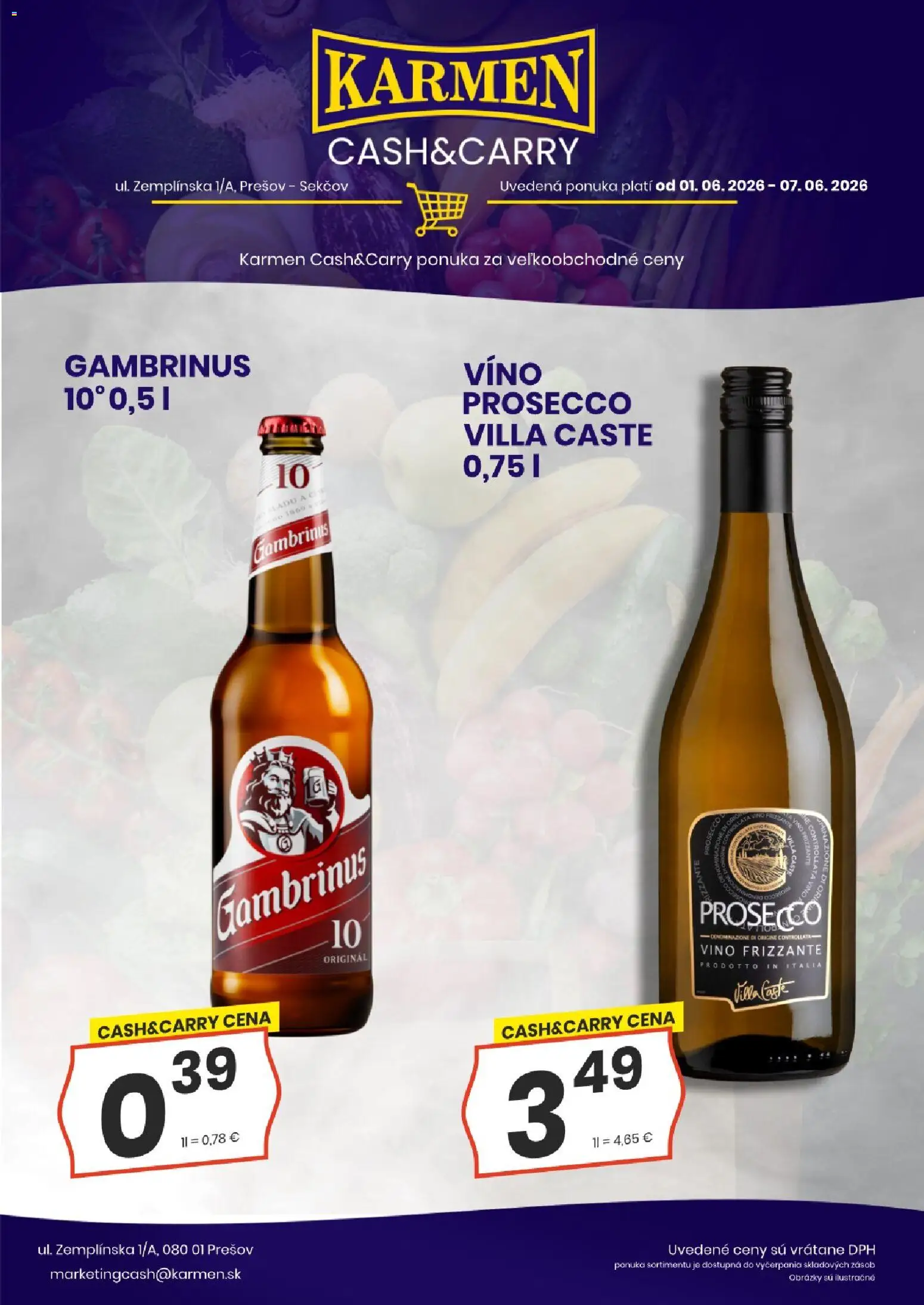 Nové KARMEN CBA akcie – leták je platný od 01.06.2026 | Strana: 2 | Produkty: Víno, Prosecco, Gambrinus