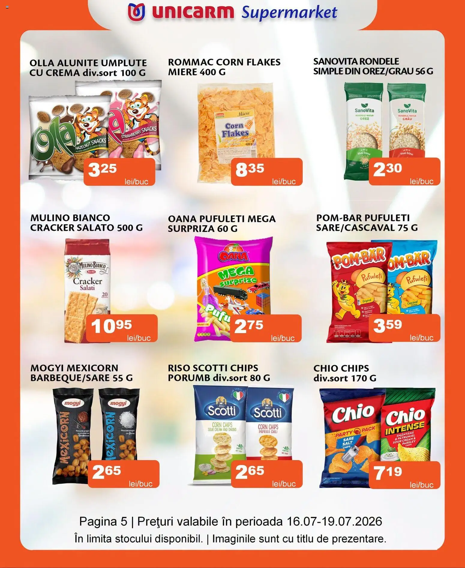 Noul catalog Unicarm – valabil de la 16.07.2026 | Pagină: 5 | Produse: Cașcaval, Pufuleți, Porumb, Sare