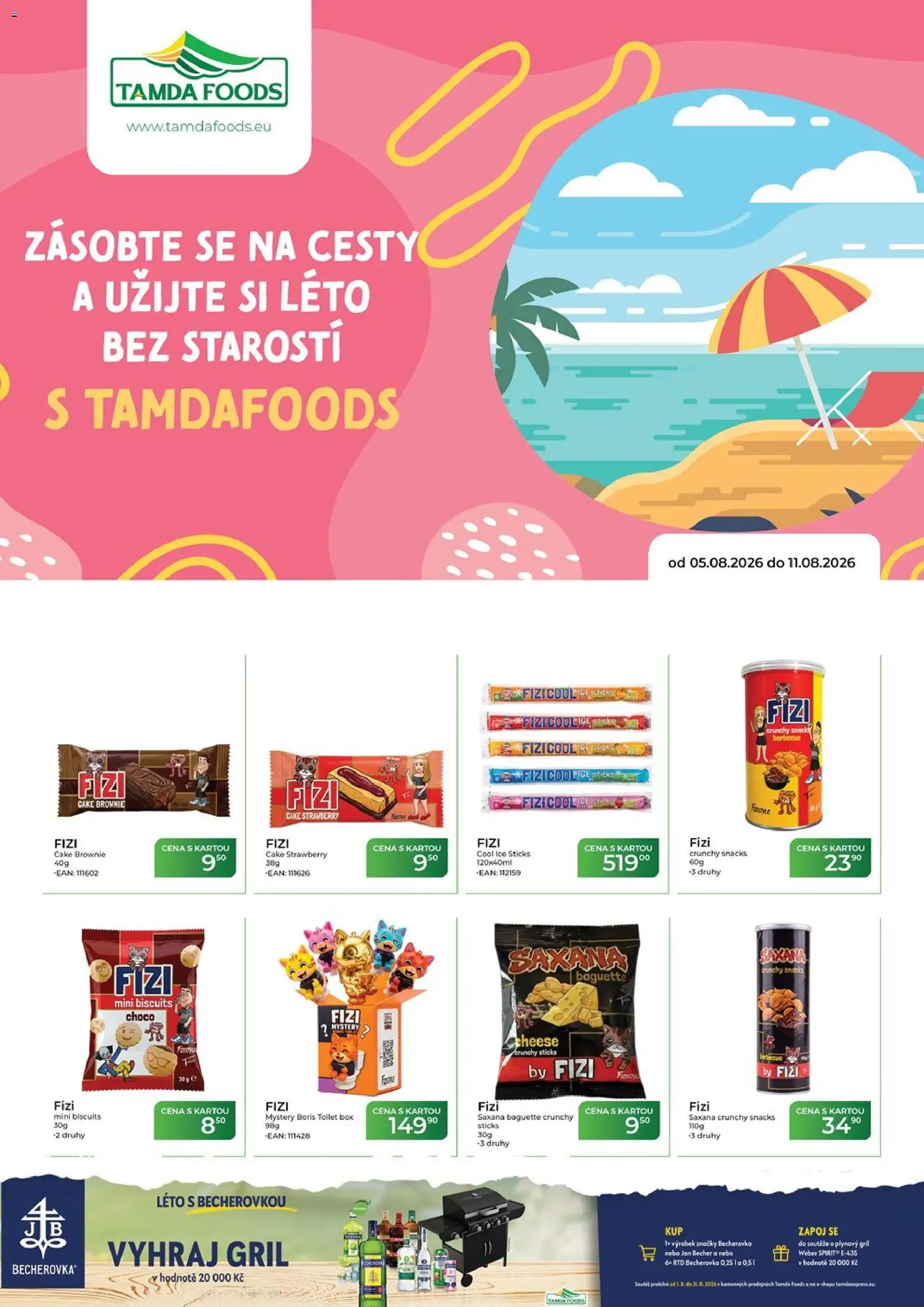 Tamda Foods leták od 05.08.2026 | Strana: 1 | Produkty: Box, Brownie, Gril, Becherovka