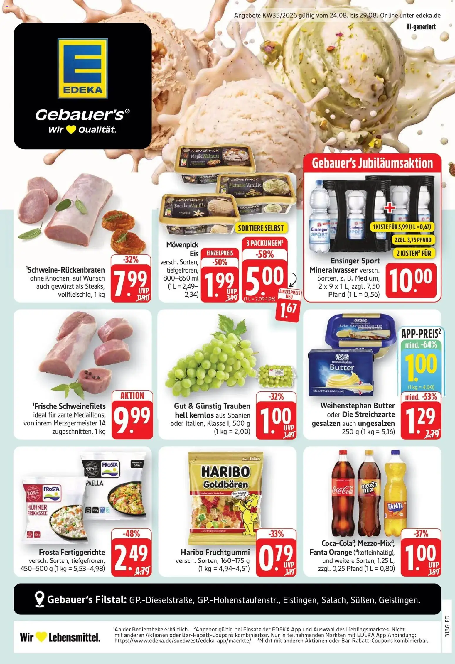 Edeka Prospekt Geislingen (ab 24.08.2026) » Angebote Online | Seite: 1 | Produkte: Haribo, Weihenstephan butter, Vanille, Fertiggerichte