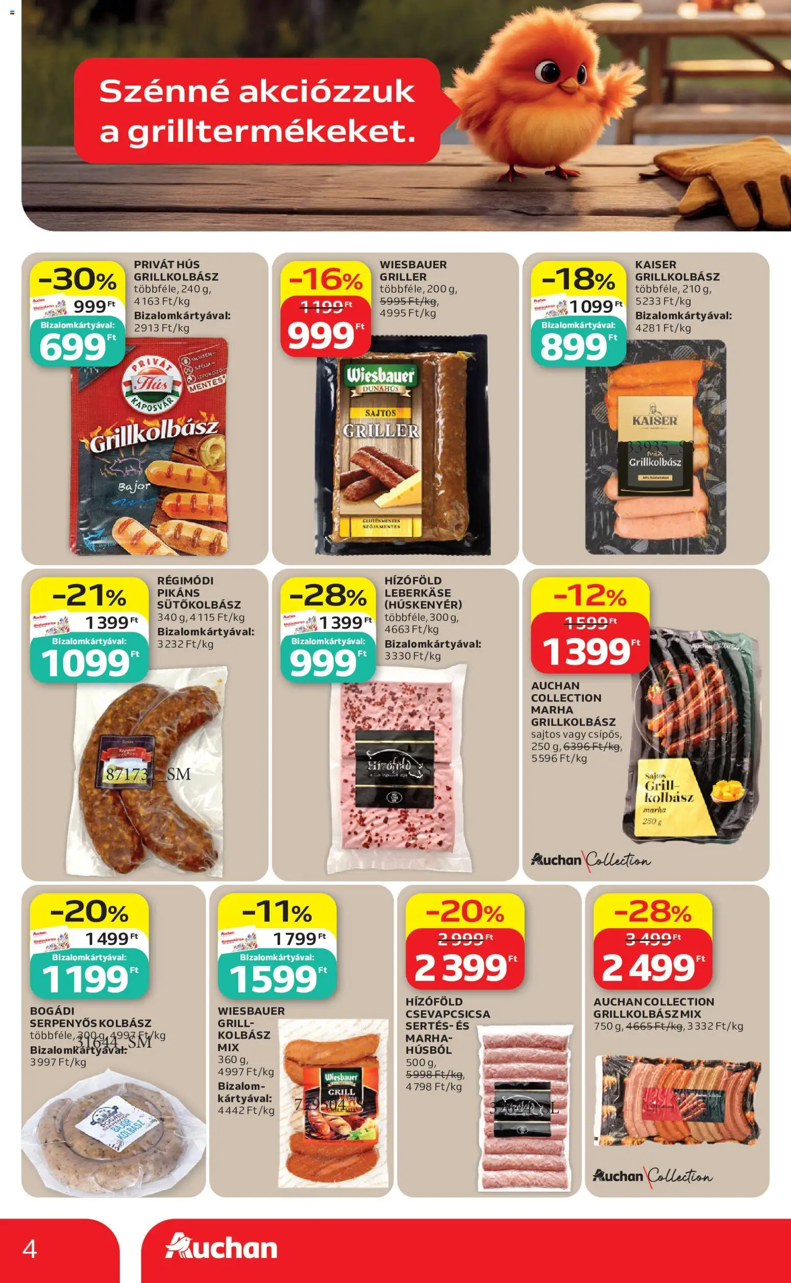 Auchan akciós ujság - amely érvényes a következő dátumtól: 21.05.2026 | Oldal: 4 | Termékek: Kolbász, Grillkolbász, Grill, Gluténmentes