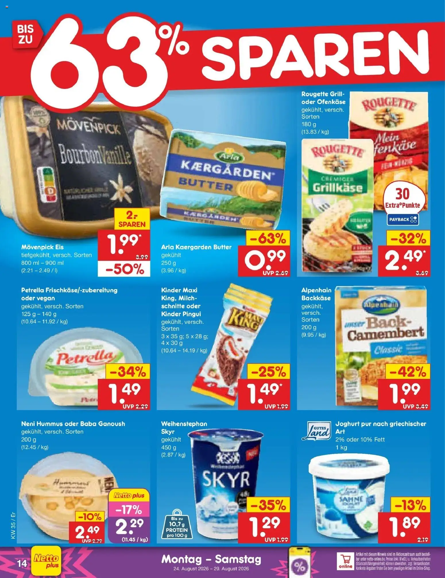 Netto Marken-Discount Prospekt Naumburg (ab 24.08.2026) » Angebote | Seite: 22 | Produkte: Butter, Skyr, Camembert, Eis
