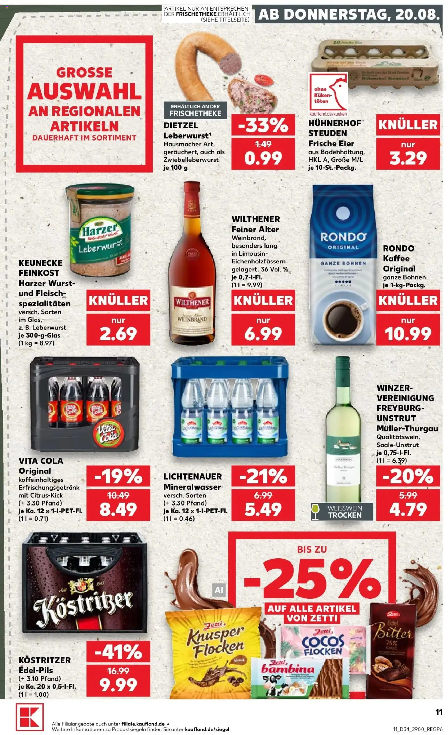 Prospekt Kaufland ab 17.08.2026 » Angebote Online zum Blättern | Seite: 22 | Produkte: Cola, Mineralwasser, Wurst, Vita cola
