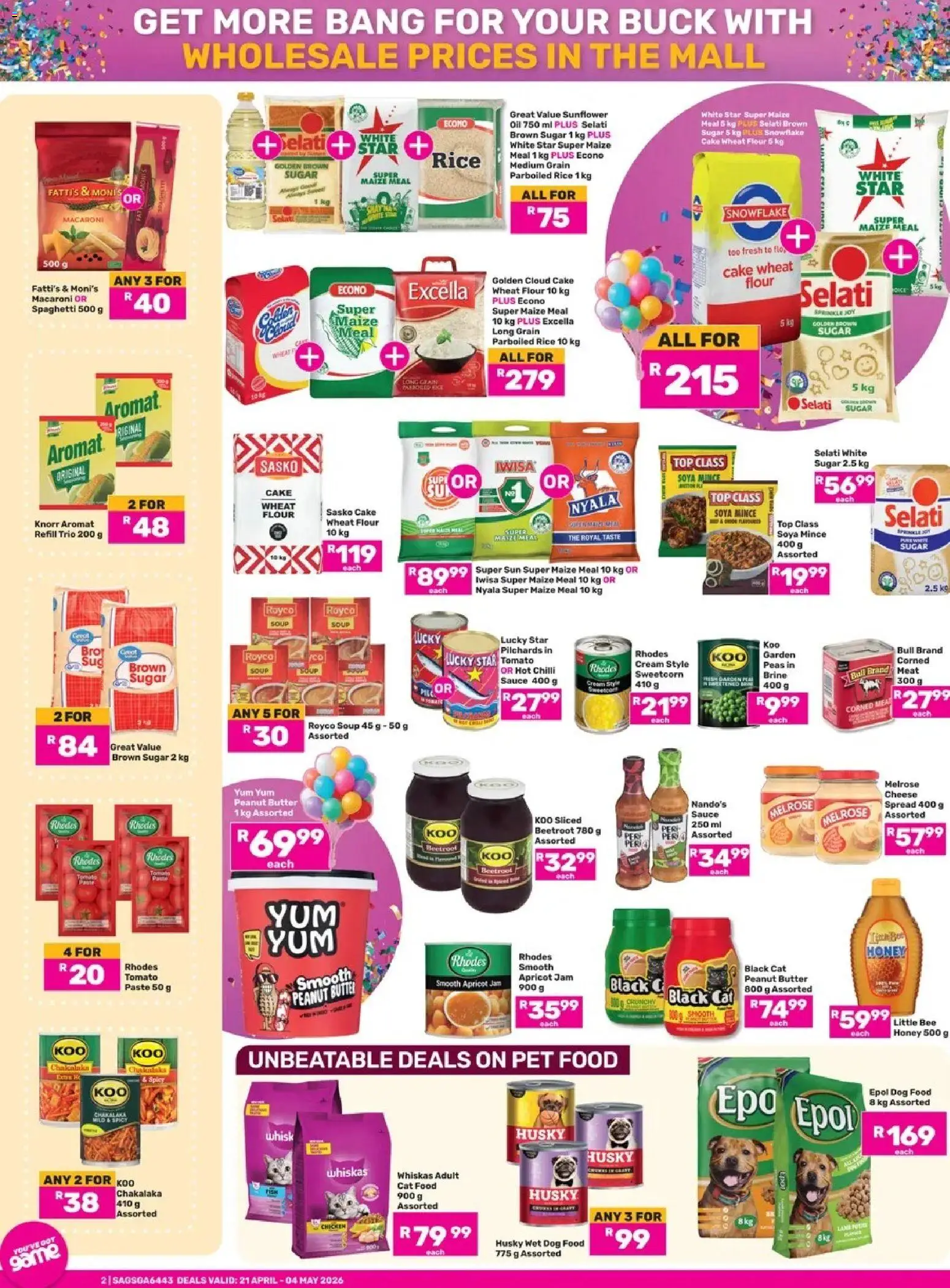 New Game catalogue – valid from 21.04.2026 | Page: 2 | Products: Maize meal, Soya mince, Sauce, Dog food