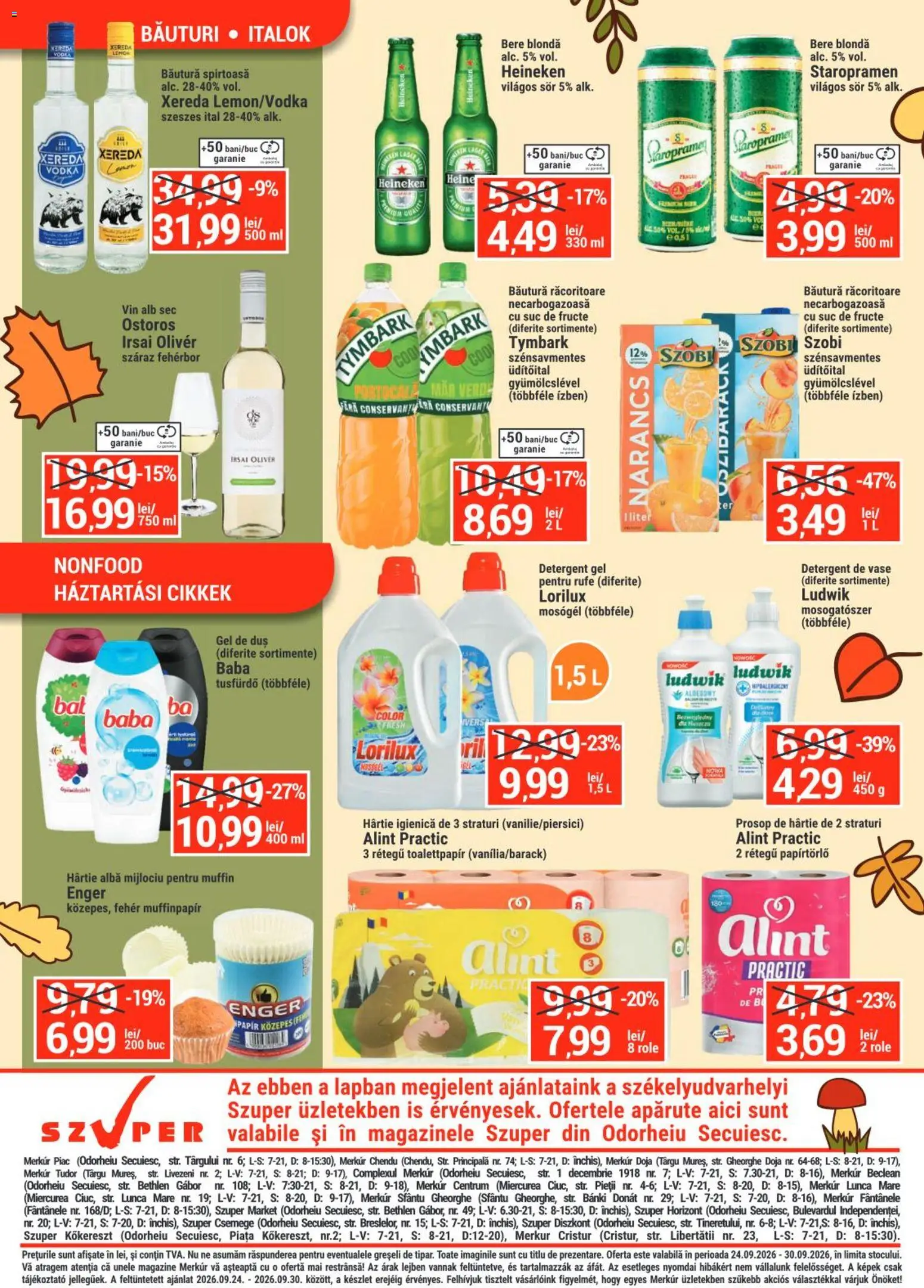 Noul catalog Merkur – valabil de la 24.09.2026 | Pagină: 4 | Produse: Detergent de vase, Bautura racoritoare, Detergent, Fructe