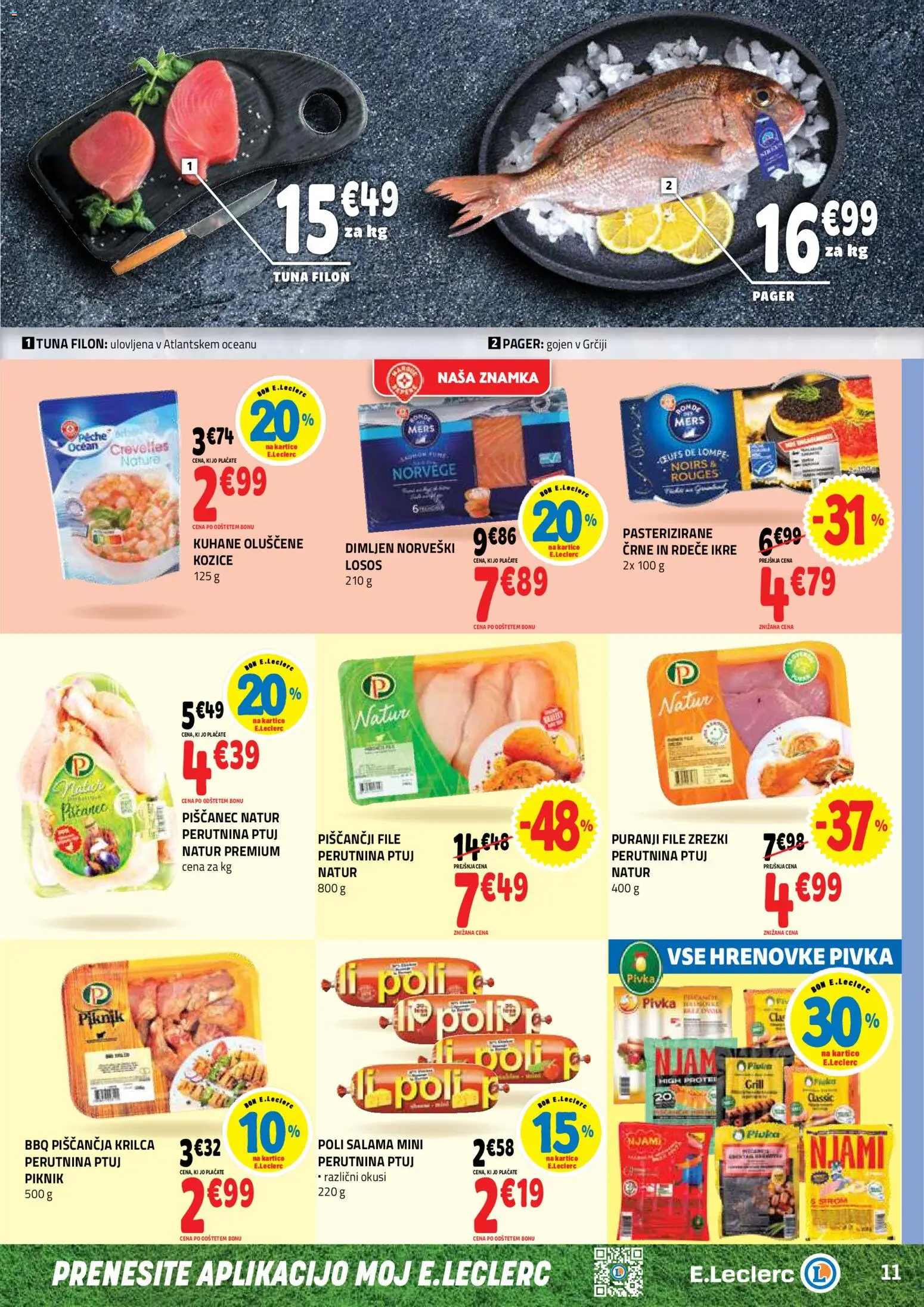 Novi E.leclerc katalog ponudbe – veljaven od 03.06.2026 | Stran: 11 | Izdelki: Kozice, Tuna, Zrezki, Salama