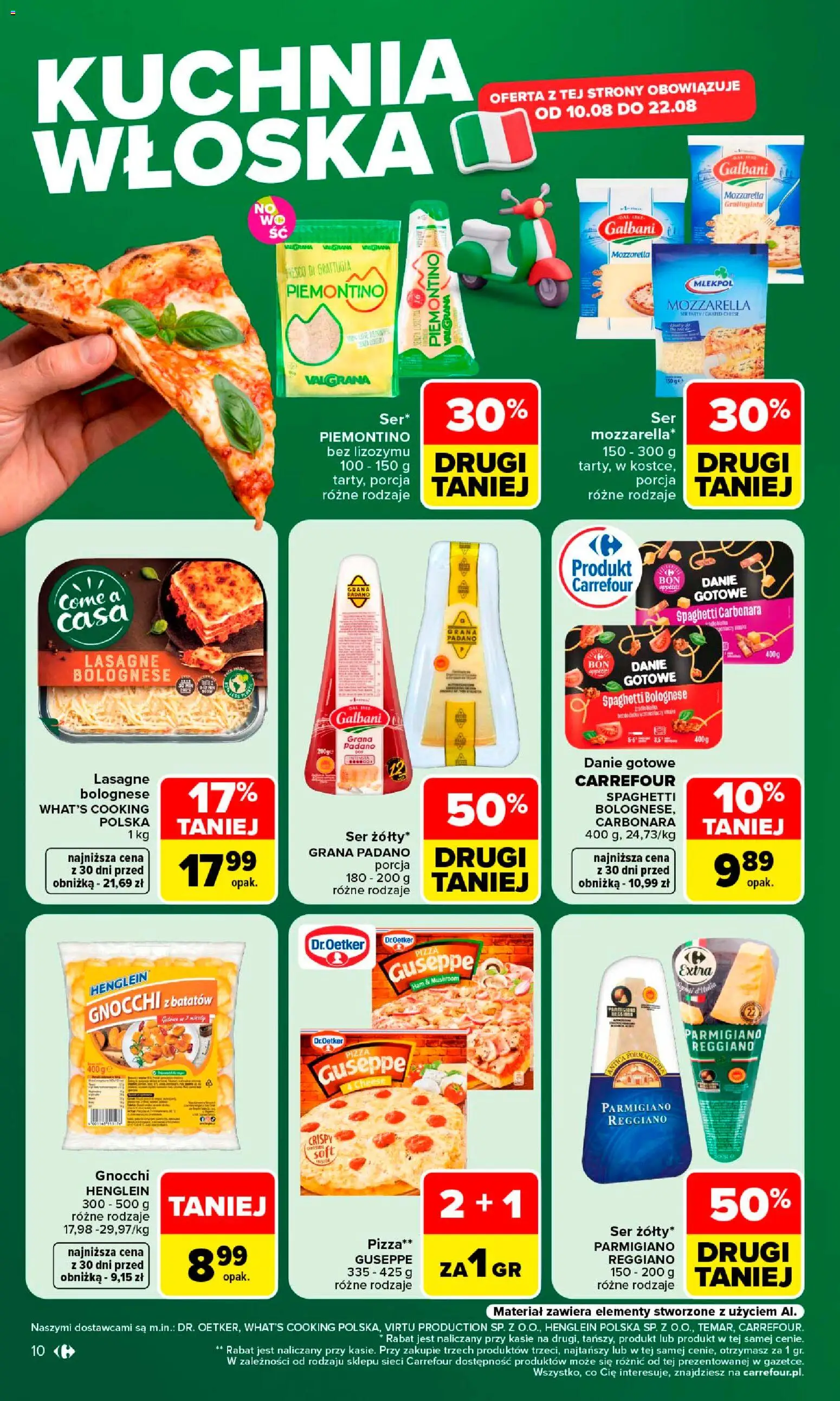 Carrefour gazetka od 10.08.2026 | Strona: 12 | Produkty: Pizza guseppe, Lasagne, Ser, Spaghetti bolognese