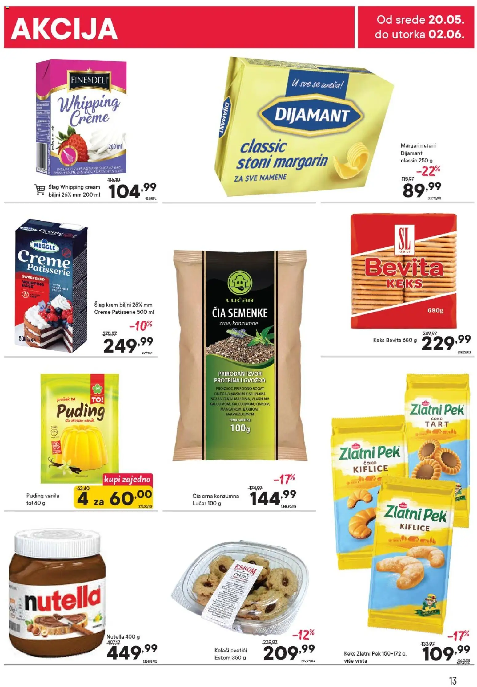 PerSu katalog - važi od 20.05.2026 | Strana: 13 | Proizvode: Šlag, Keks, Šlag krem, Nutella