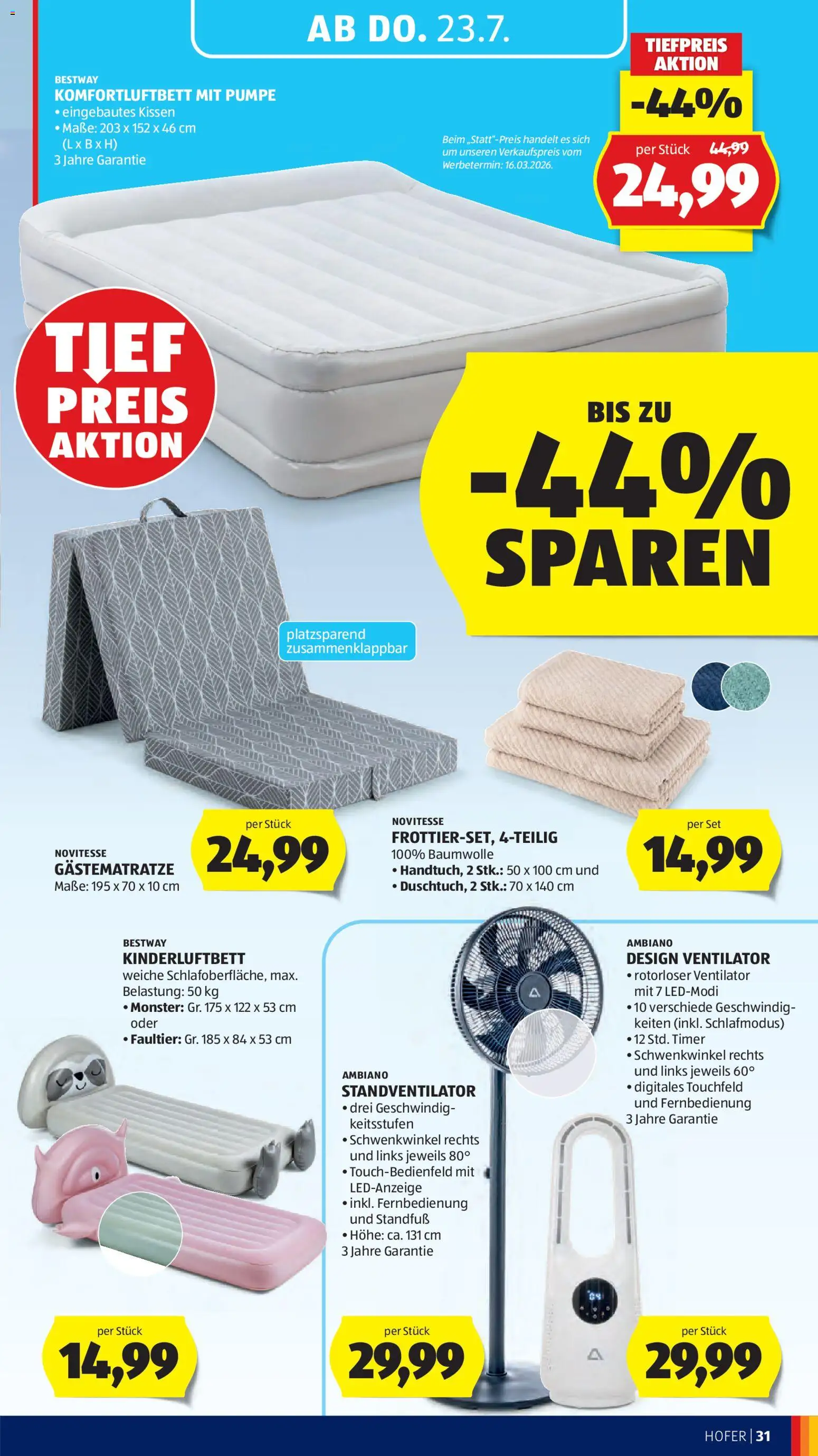 Hofer Flugblatt gültig ab 17.07.2026 | Seite: 37 | Produkte: Ventilator, Kissen