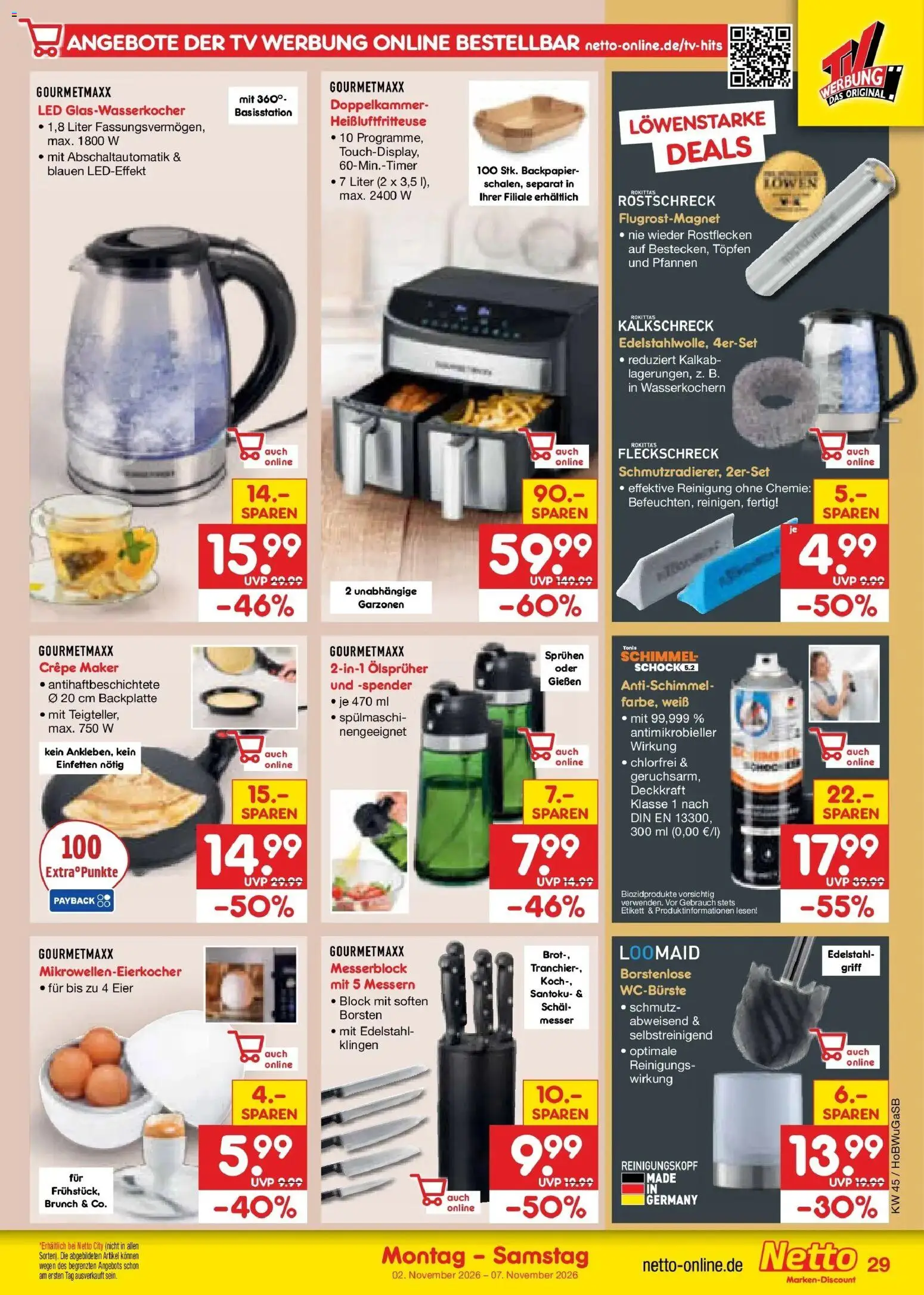 Netto Marken-Discount Prospekt Hannover (ab 02.11.2026) » Angebote | Seite: 41 | Produkte: Eier, Schal, Heißluftfritteuse, TV