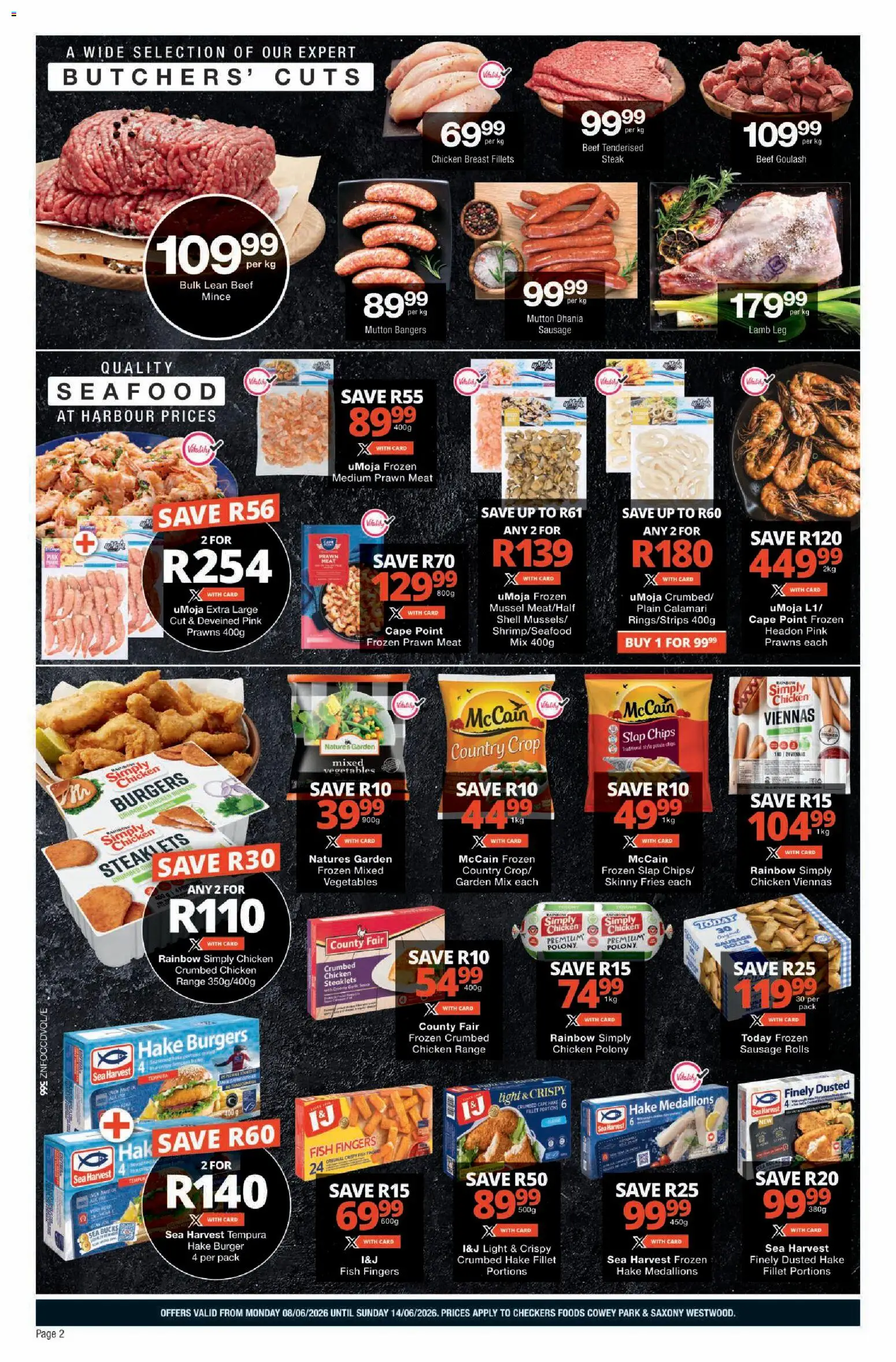 New Checkers catalogue – valid from 08.06.2026 | Page: 2 | Products: Fish, Beef, Chips, Vegetables