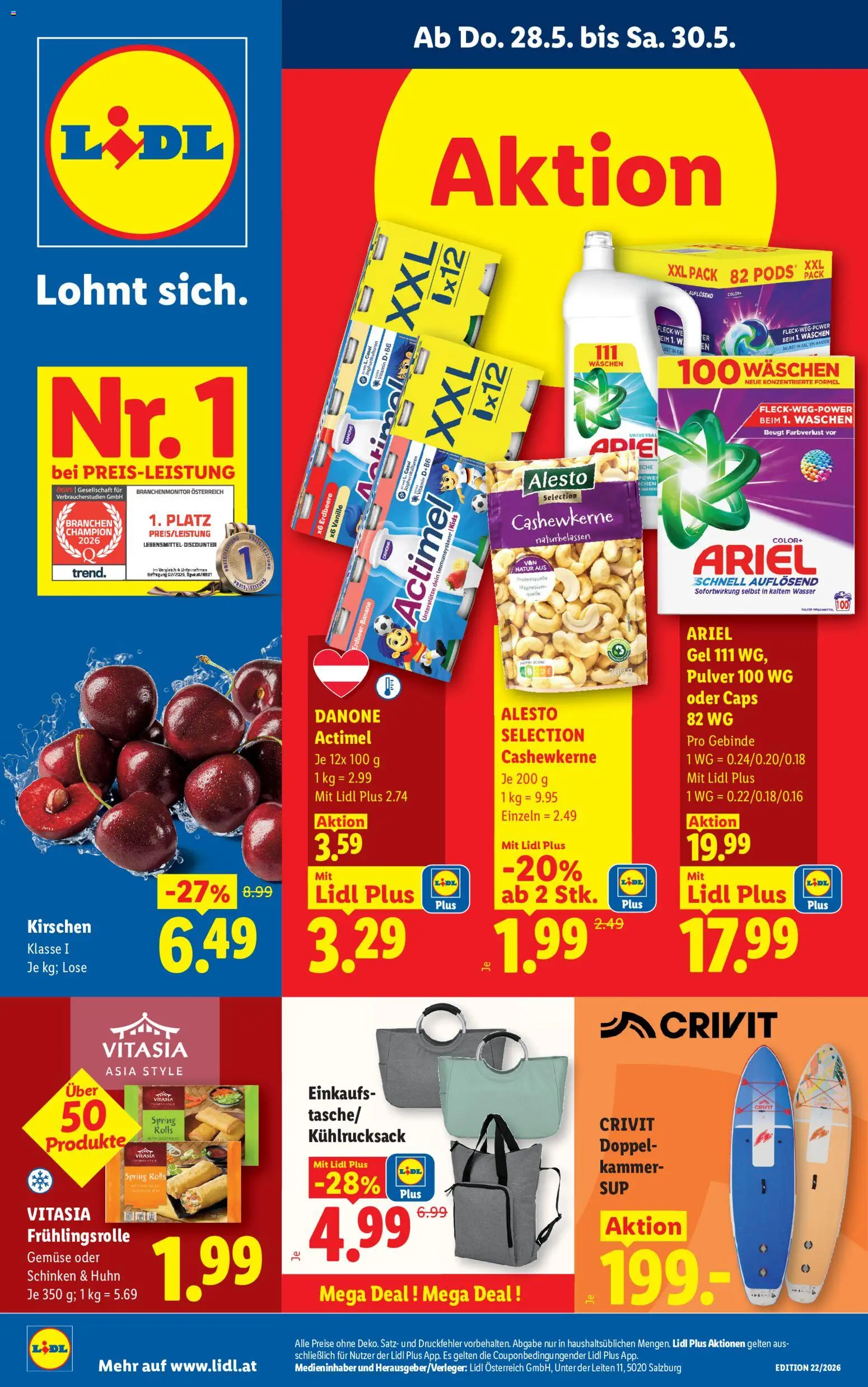 Lidl Flugblatt - Oberpullendorf, Güssing, Oberwart gültig ab 28.05.2026 | Seite: 1 | Produkte: Wasser, Gemüse, Schinken
