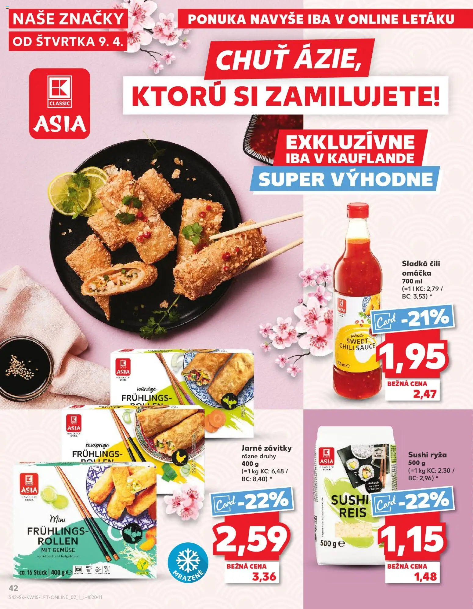 Nové Kaufland akcie – leták je platný od 09.04.2026 | Strana: 42 | Produkty: Ryža, Sushi, Omáčka