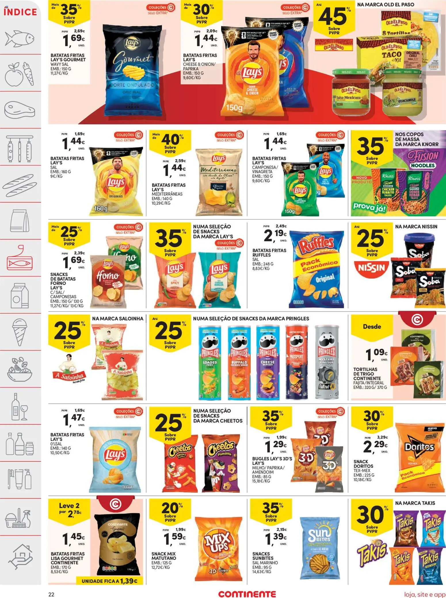 Continente folheto │ válido de 21/07/2026 | Página: 22 | Produtos: Copos, Knorr, Massa, Batatas fritas