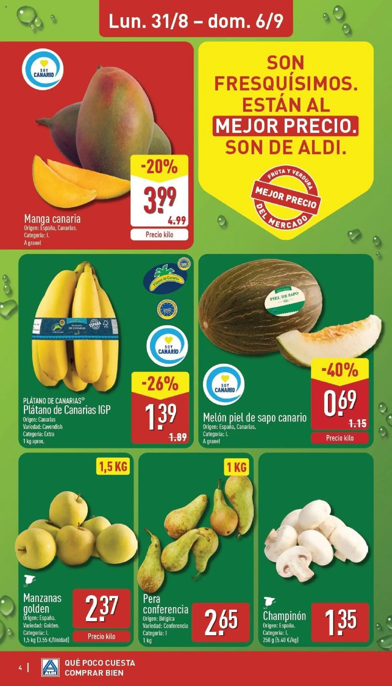 Aldi folleto Canarias │ válido desde el 31/08/2026 | Página: 4 | Productos: Melón, Manzanas, Apple, Mango