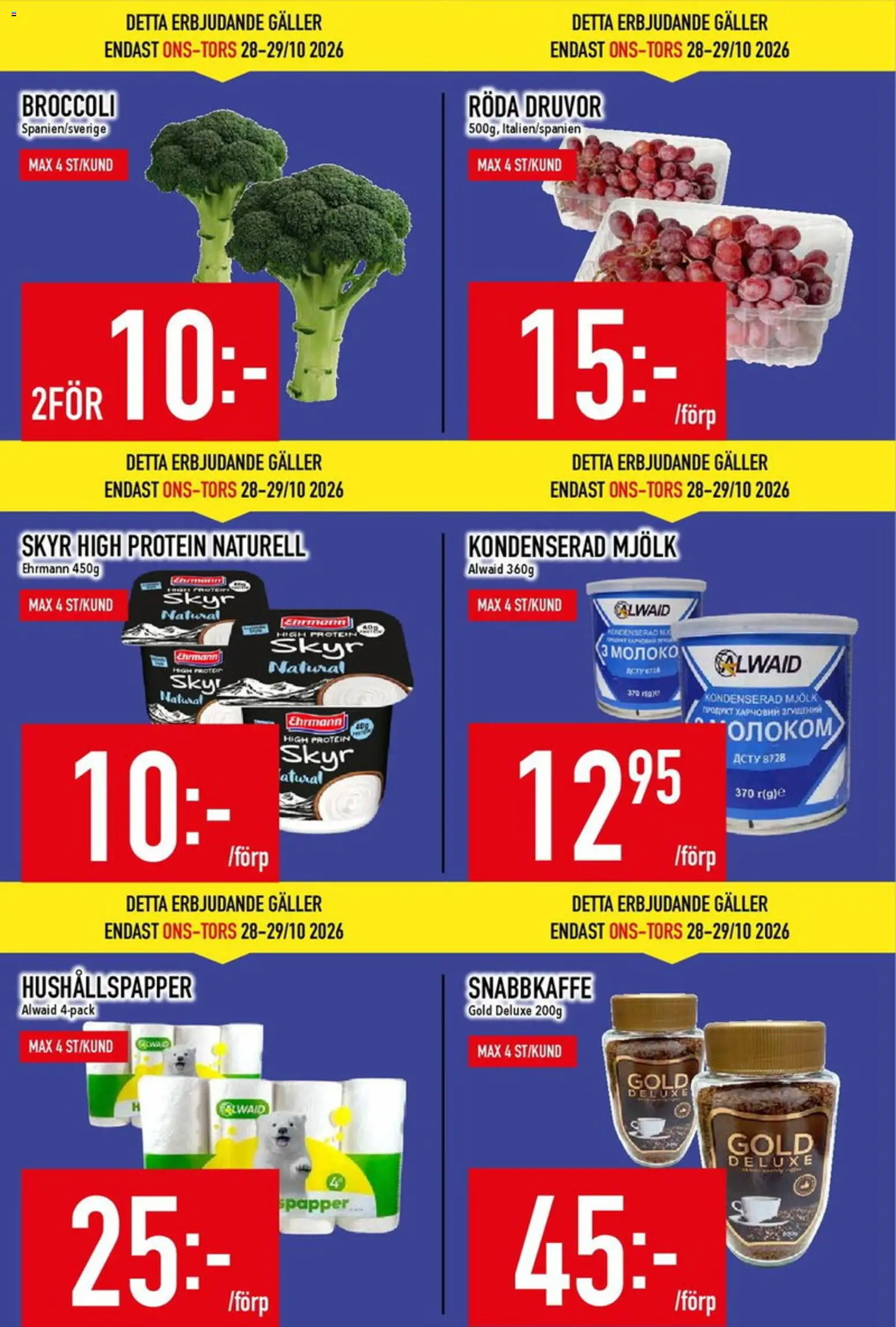 Matdax reklamblad aktuell från 26/10/2026 | Sida: 3 | Produkter: Snabbkaffe, Skyr, Broccoli, Protein