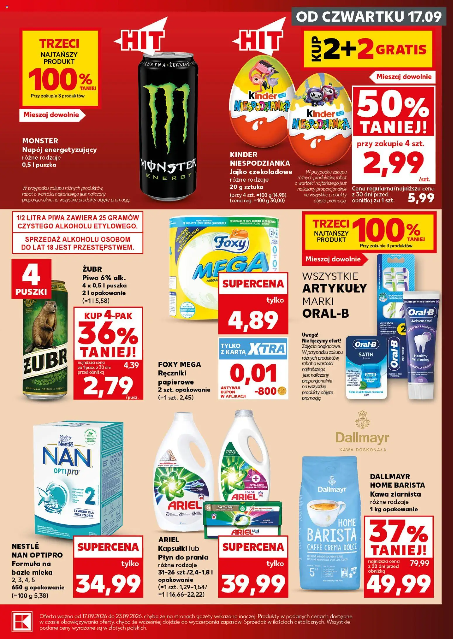 Kaufland Polsko leták - Mocny start od 21.09.2026 | Strana: 9 | Produkty: Monster, Box, Ariel, Crema
