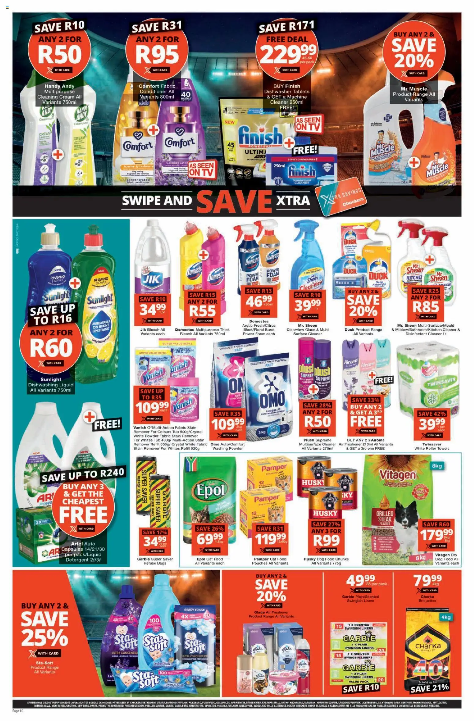 New Checkers catalogue – valid from 29/06/2026 | Page: 10 | Products: Surface cleaner, Powder, Dishwasher tablets, Dishwashing liquid