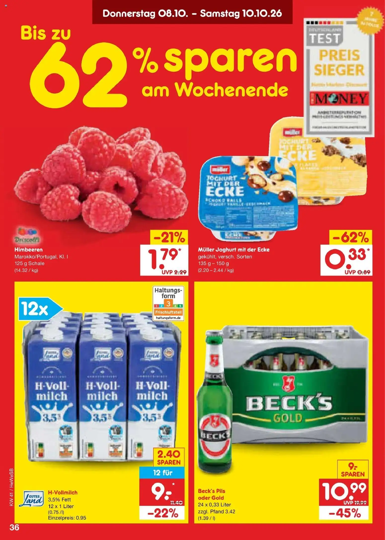 Netto Marken-Discount Prospekt Hamburg (ab 05.10.2026) » Angebote | Seite: 46 | Produkte: Himbeeren, Milch, Joghurt, Pils