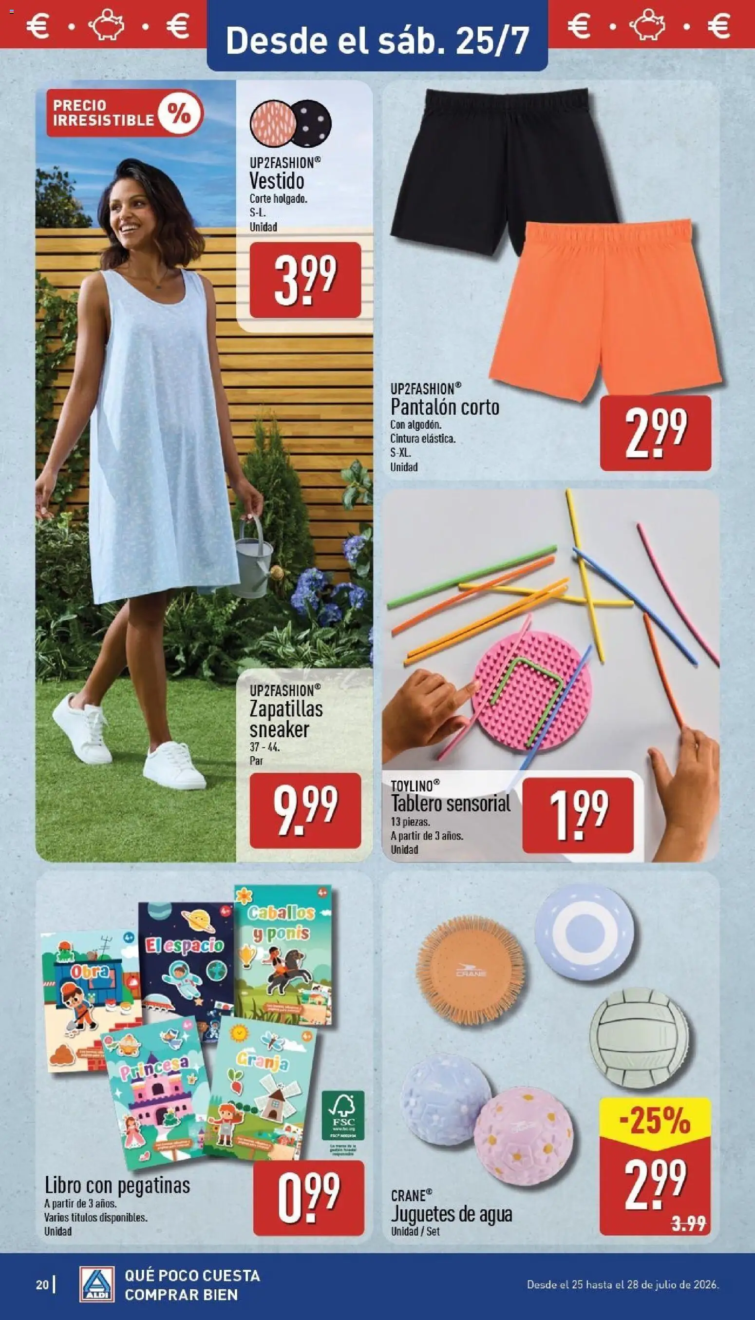 Aldi folleto Península │ válido desde el 20/07/2026 | Página: 20 | Productos: Zapatillas, Juguetes, Agua, Pantalón corto