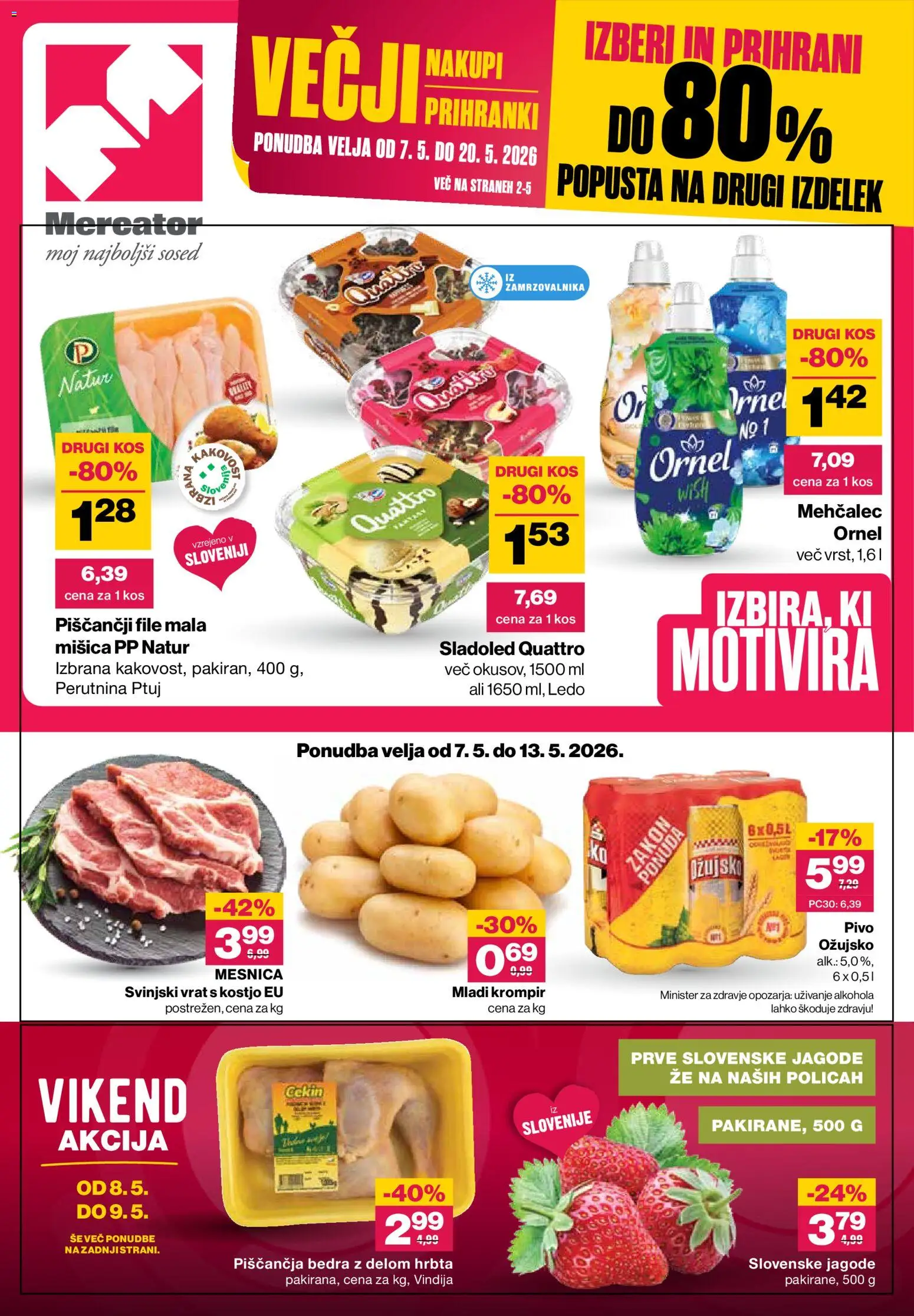 Novi Mercator katalog ponudbe – veljaven od 07.05.2026 | Stran: 1 | Izdelki: Kos, Pivo, Jagode, Krompir