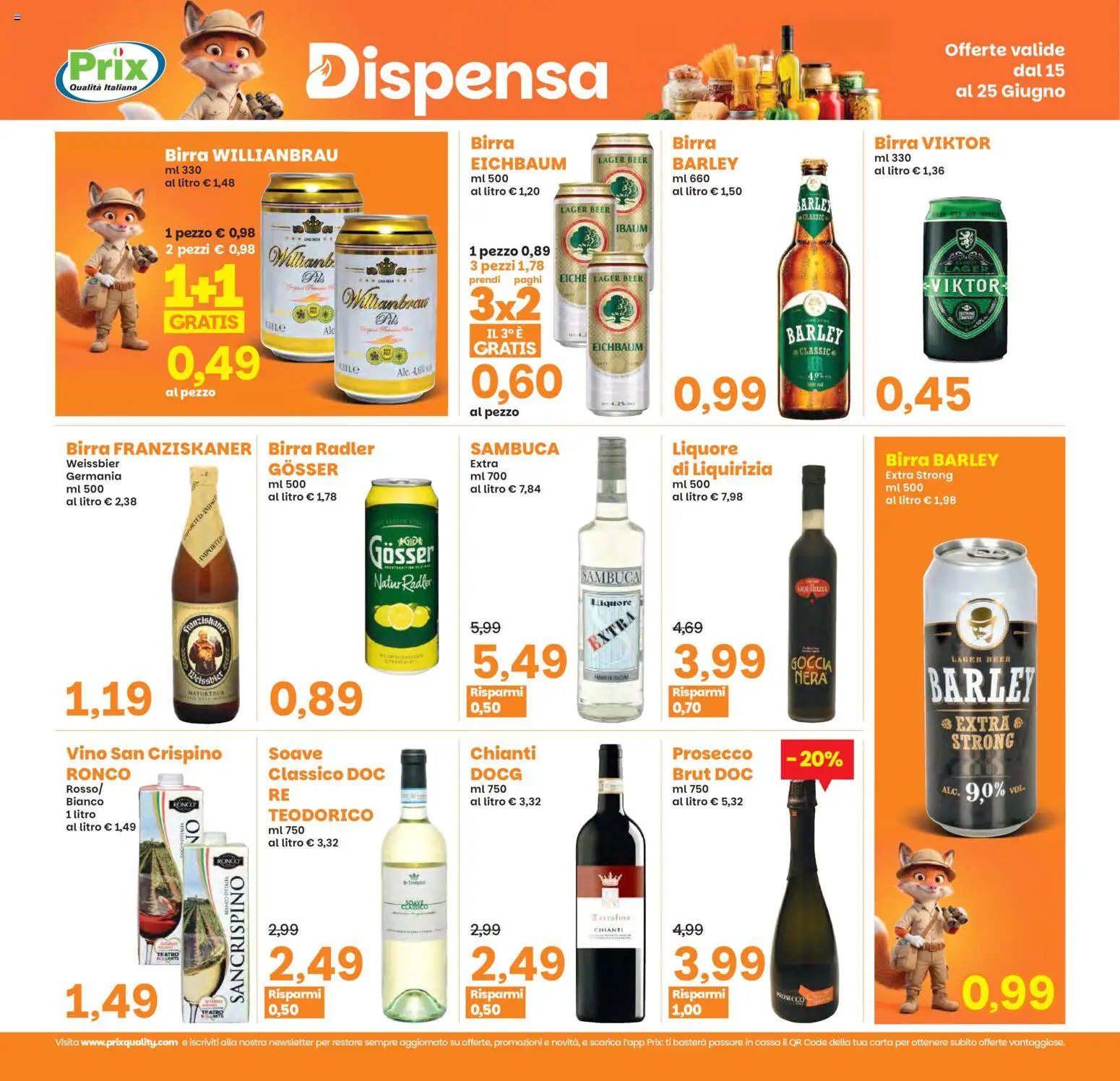 Volantino Prix del 15.06.2026 | Pagina: 18 | Prodotti: Birra, Prosecco, Vino, Liquore