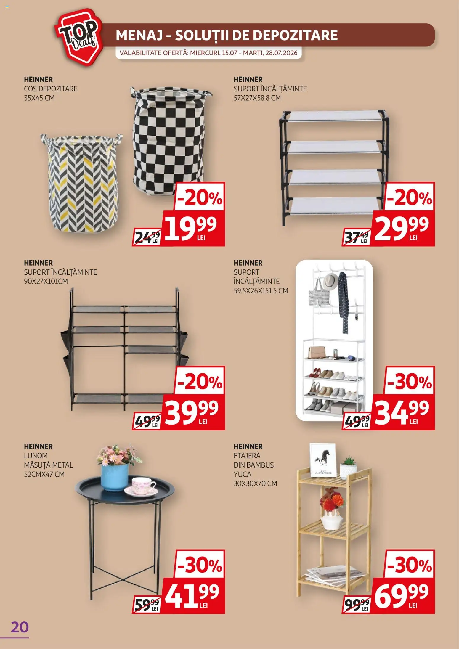 Noul catalog Auchan – valabil de la 15.07.2026 | Pagină: 20 | Produse: Coș, Etajeră, Incaltaminte, Suport