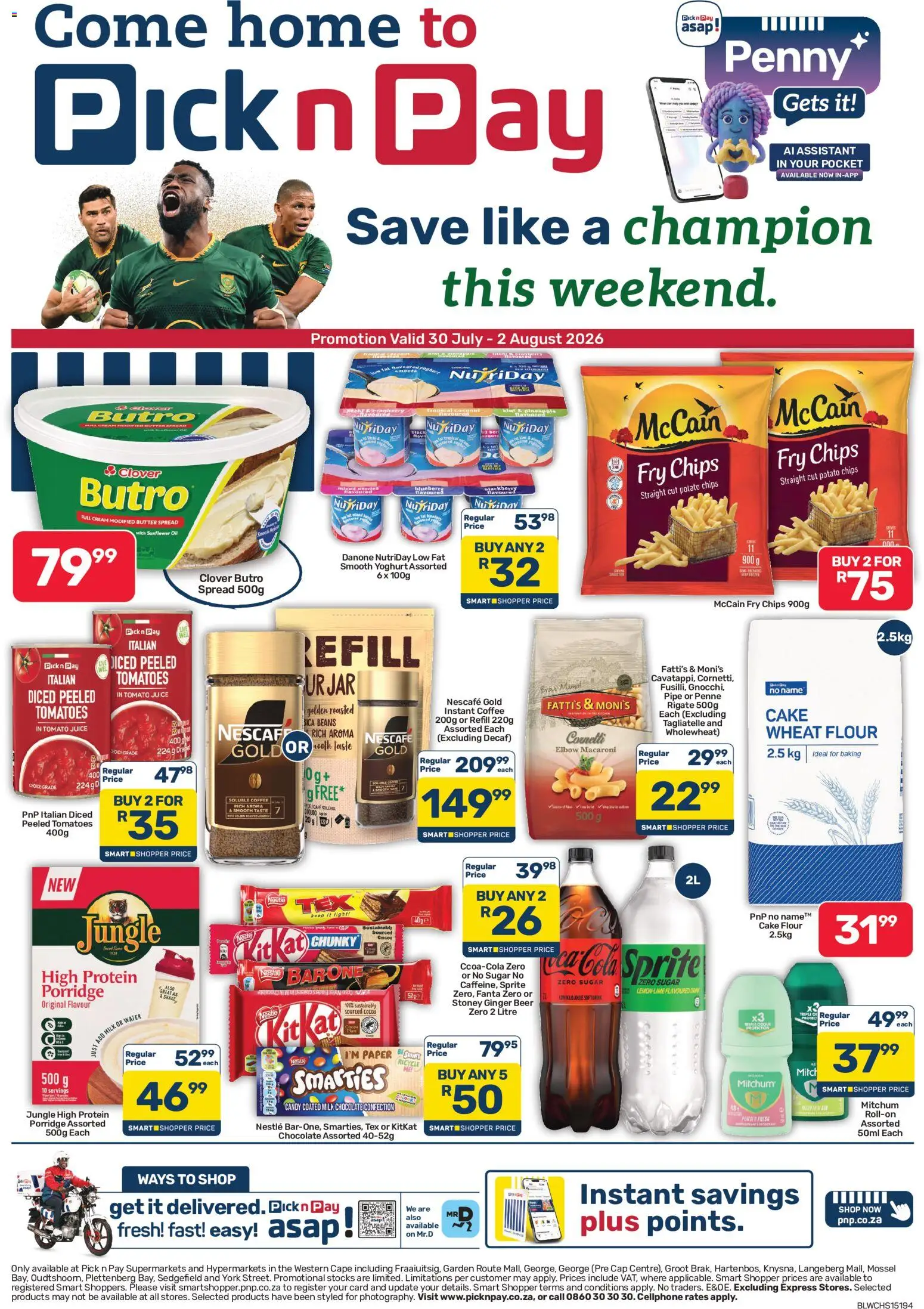 New Pick n Pay catalogue – valid from 30/07/2026 | Page: 1 | Products: Yoghurt, Fanta, Chips, Paper