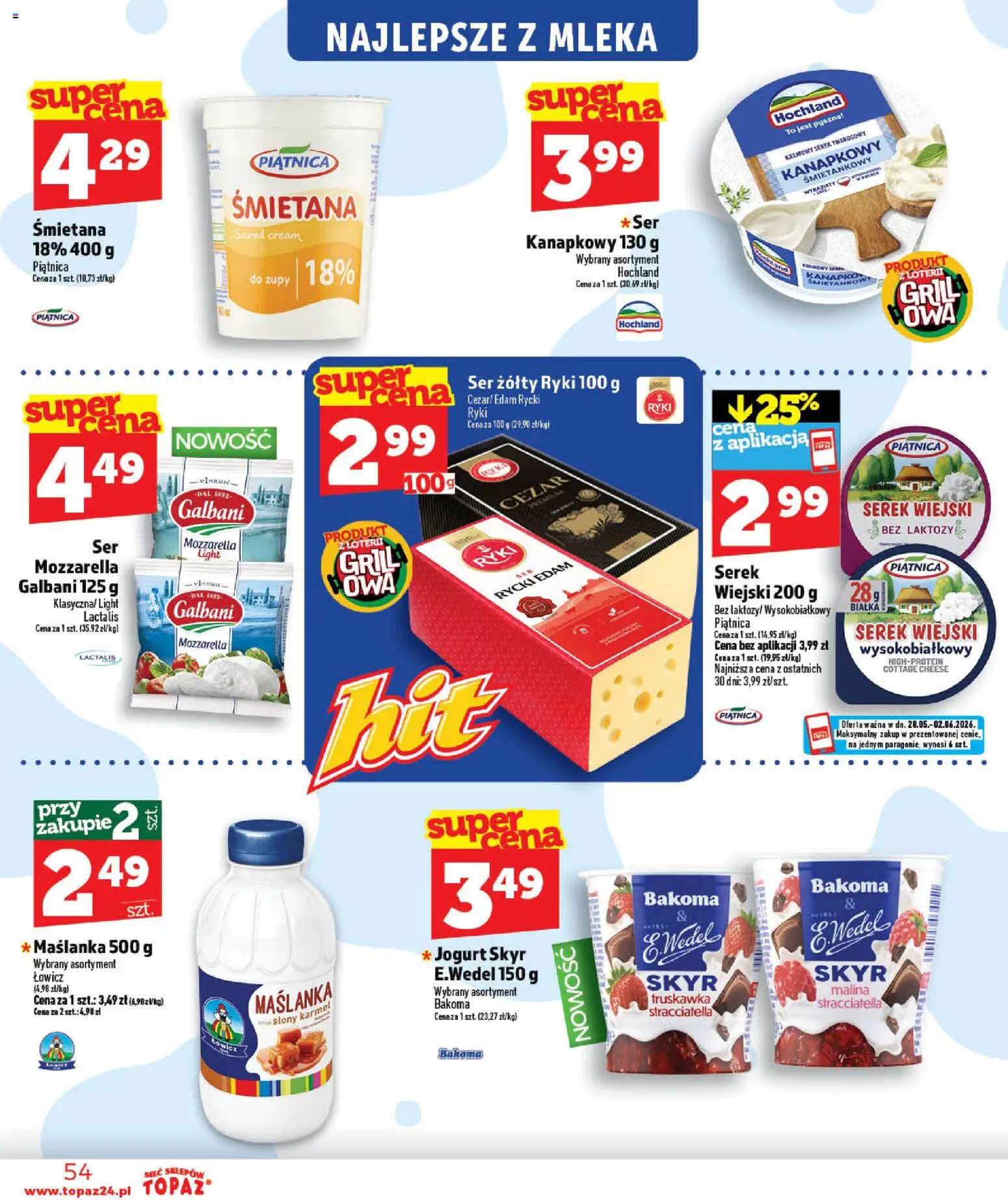 Topaz gazetka - Otwarcie Stoczek Łukowski od 30.05.2026 | Strona: 54 | Produkty: Maślanka, Serek, Ser, Śmietana