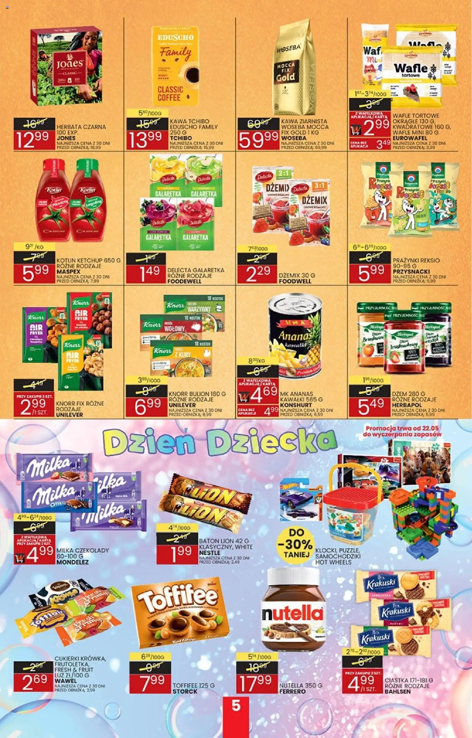 Wafelek gazetka od 18.05.2026 | Strona: 5 | Produkty: Karta, Nutella, Wafle tortowe, Herbata