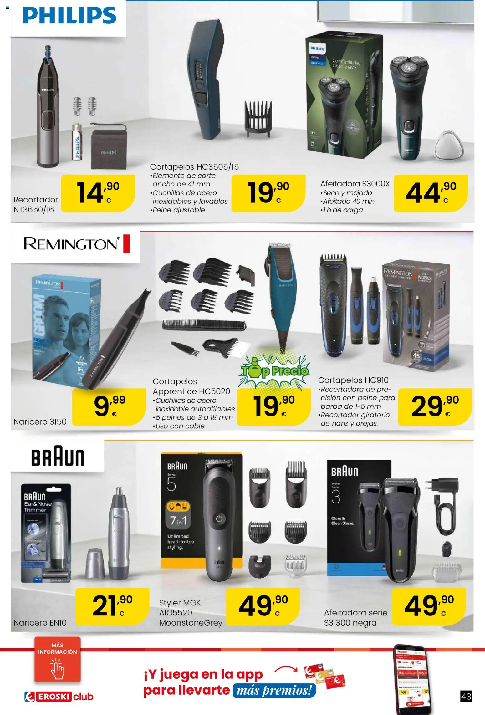 Eroski Oh! OFERTA Málaga │ válido desde el 11.06.2026 | Página: 43 | Productos: Cable, Afeitadora, Juega, Cortapelos