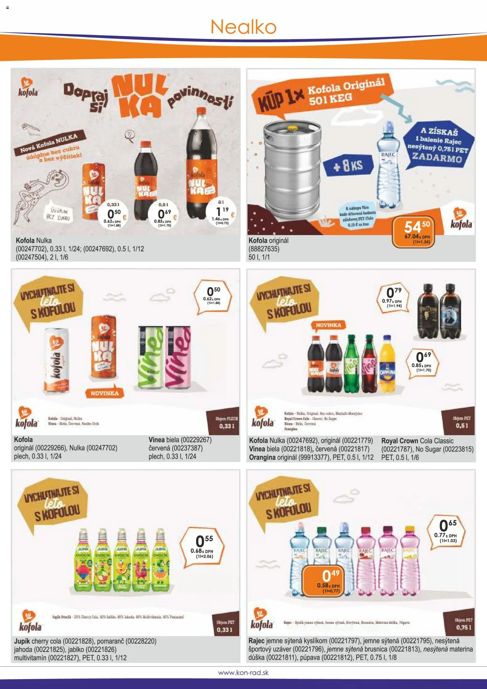 Nové KON - RAD akcie – leták je platný od 01.06.2026 | Strana: 34 | Produkty: Rajec, Kofola, Cola, Vinea