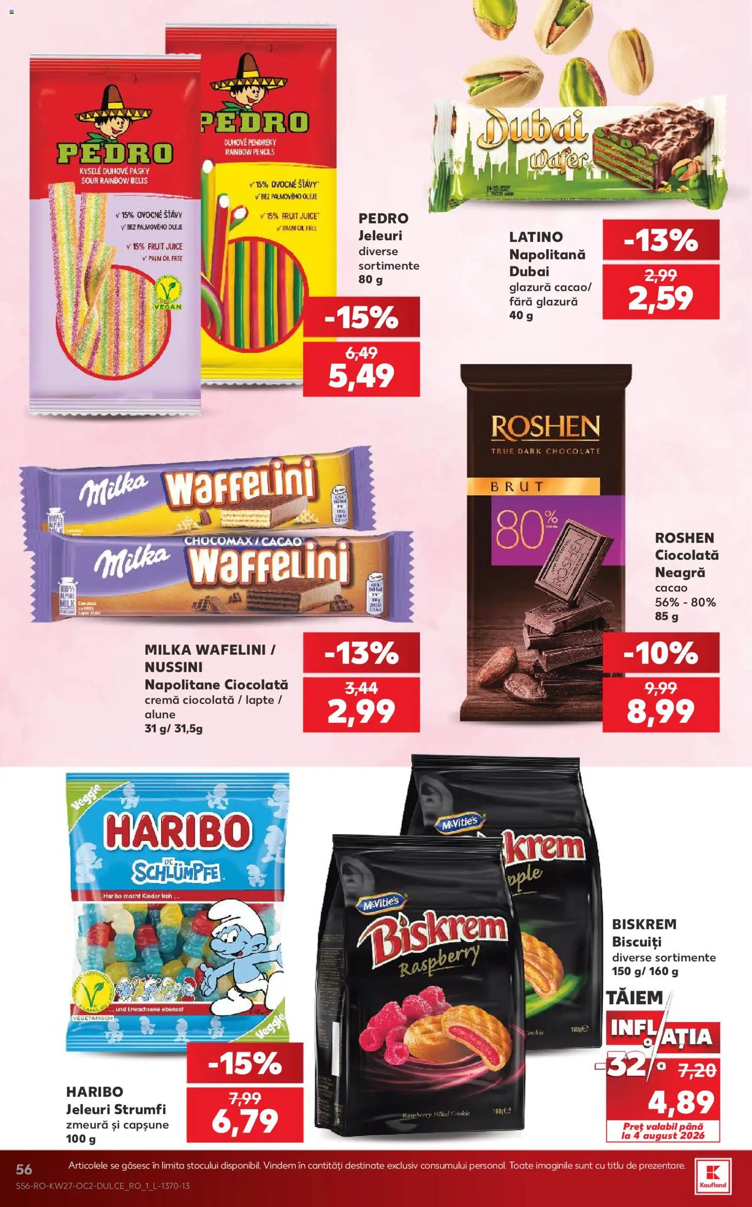 Noul catalog Kaufland – valabil de la 01.07.2026 | Pagină: 56 | Produse: Napolitane, Lapte, Cacao, Jeleuri