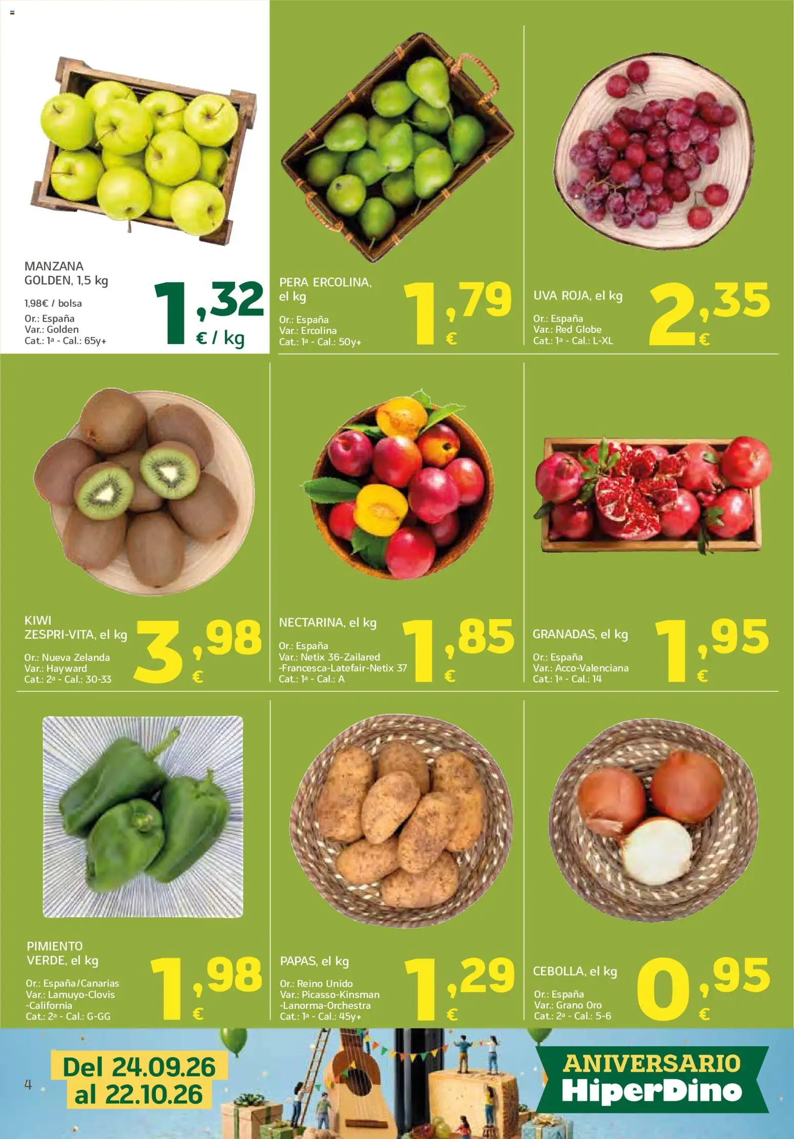 HiperDino folleto │ válido desde el 24/09/2026 | Página: 4 | Productos: Pimiento, Kiwi, Manzana, Bolsa