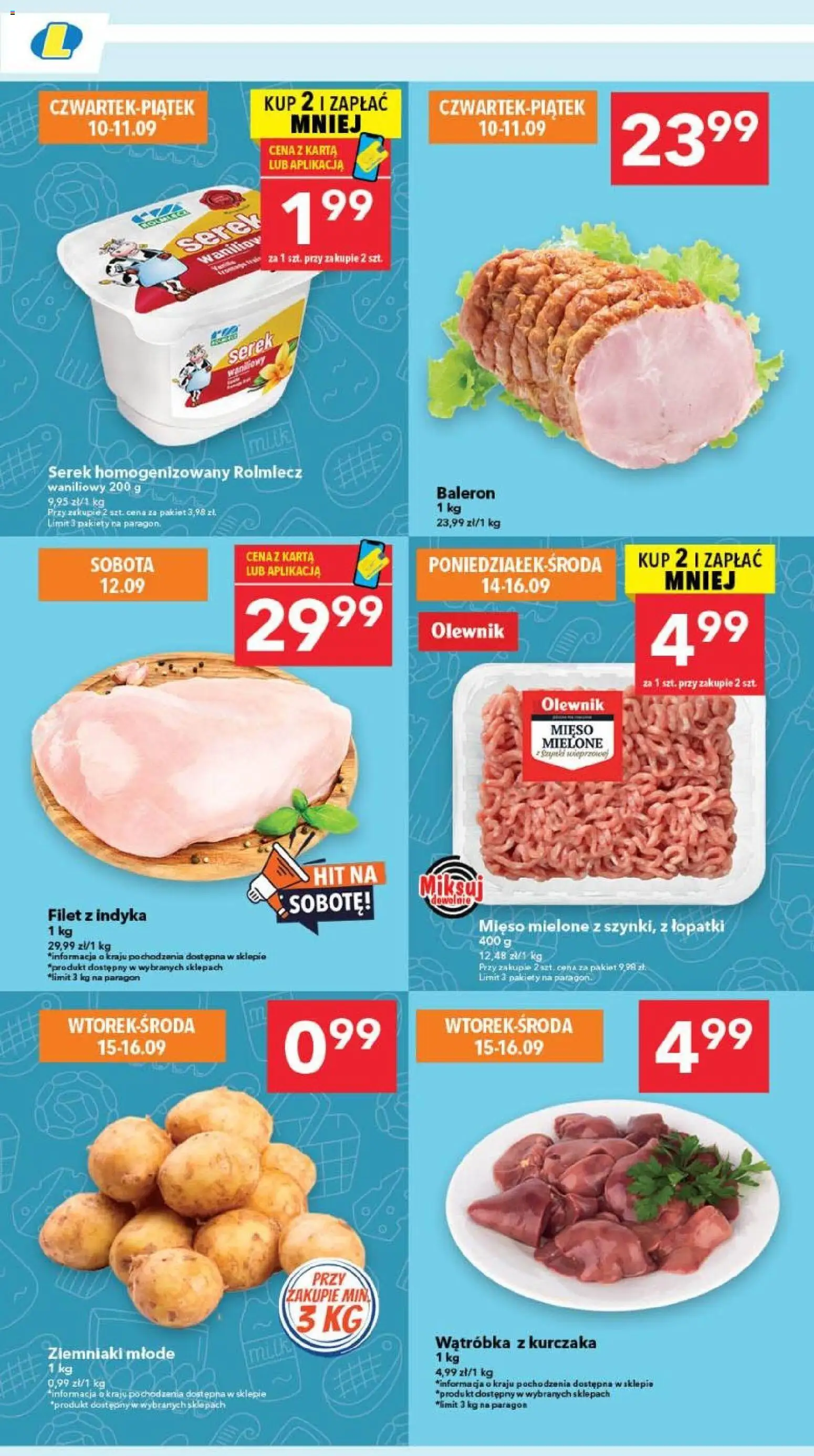 Lewiatan gazetka - Warszawa od 10.09.2026 | Strona: 3 | Produkty: Karta, Serek, Filet z indyka, Ziemniaki