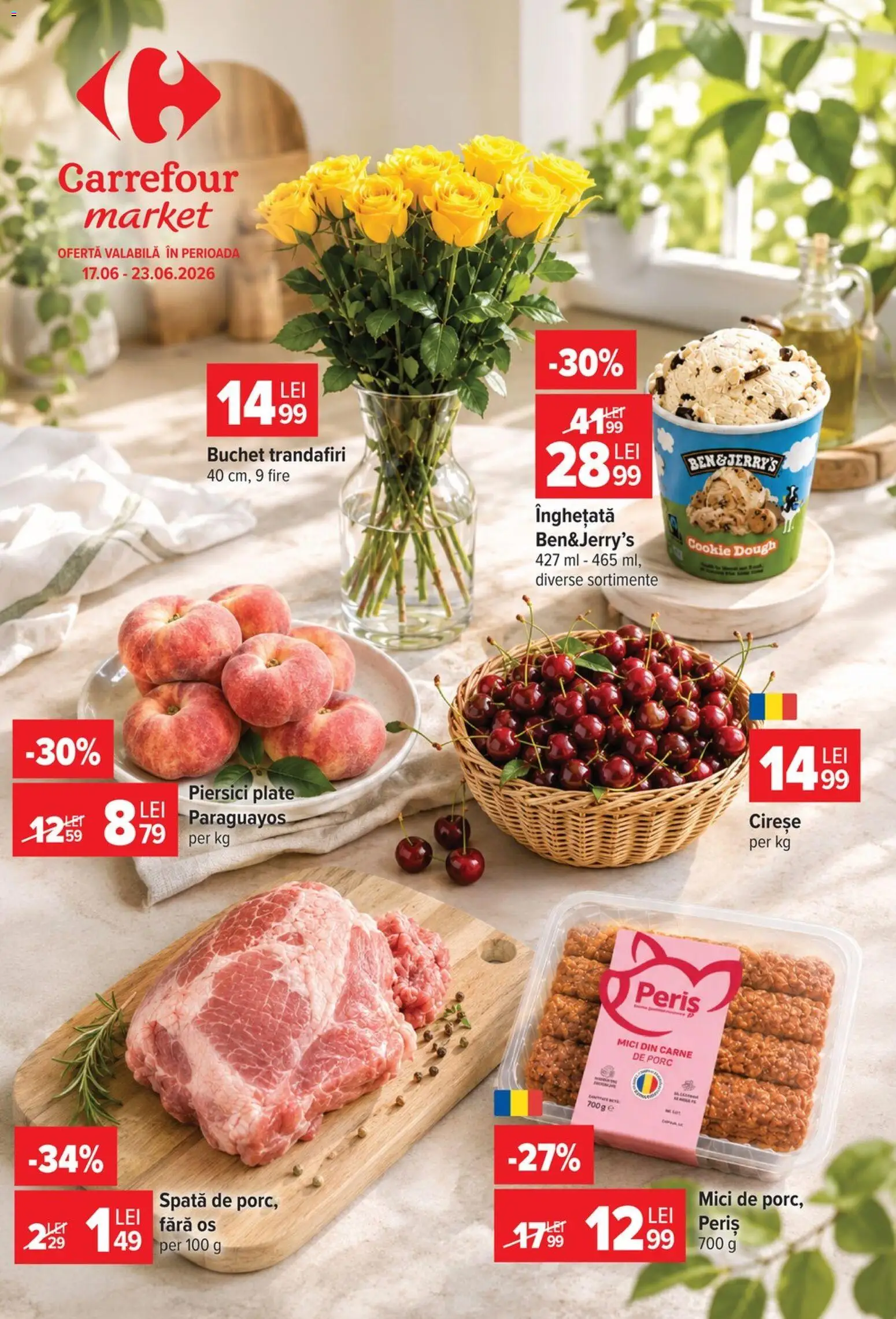 Noul catalog Carrefour – valabil de la 17.06.2026 | Pagină: 1 | Produse: Mici, Carne De Porc, Cireșe, Înghețată