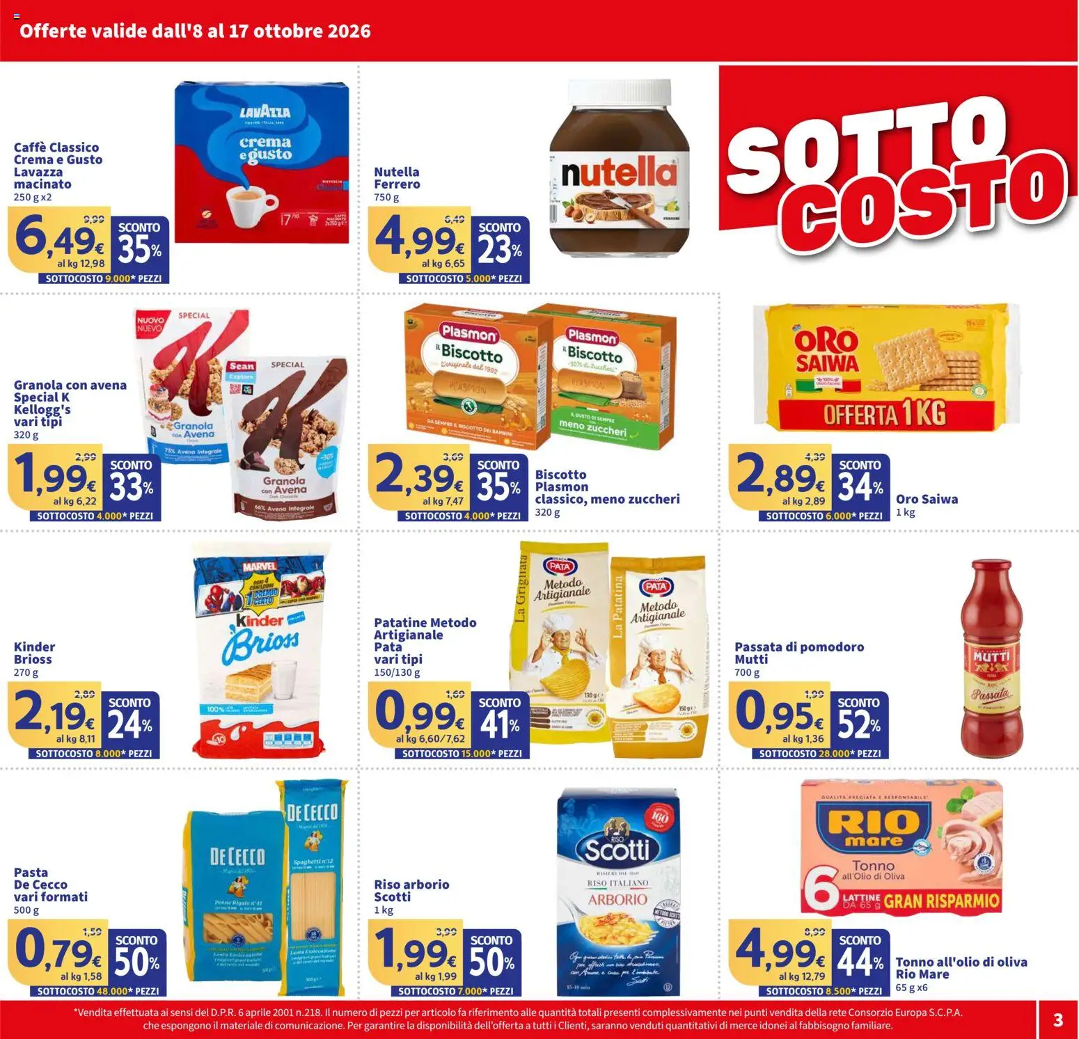 Volantino SIGMA del 08/10/2026 | Pagina: 3 | Prodotti: Riso, De Cecco, Pomodoro, Pasta