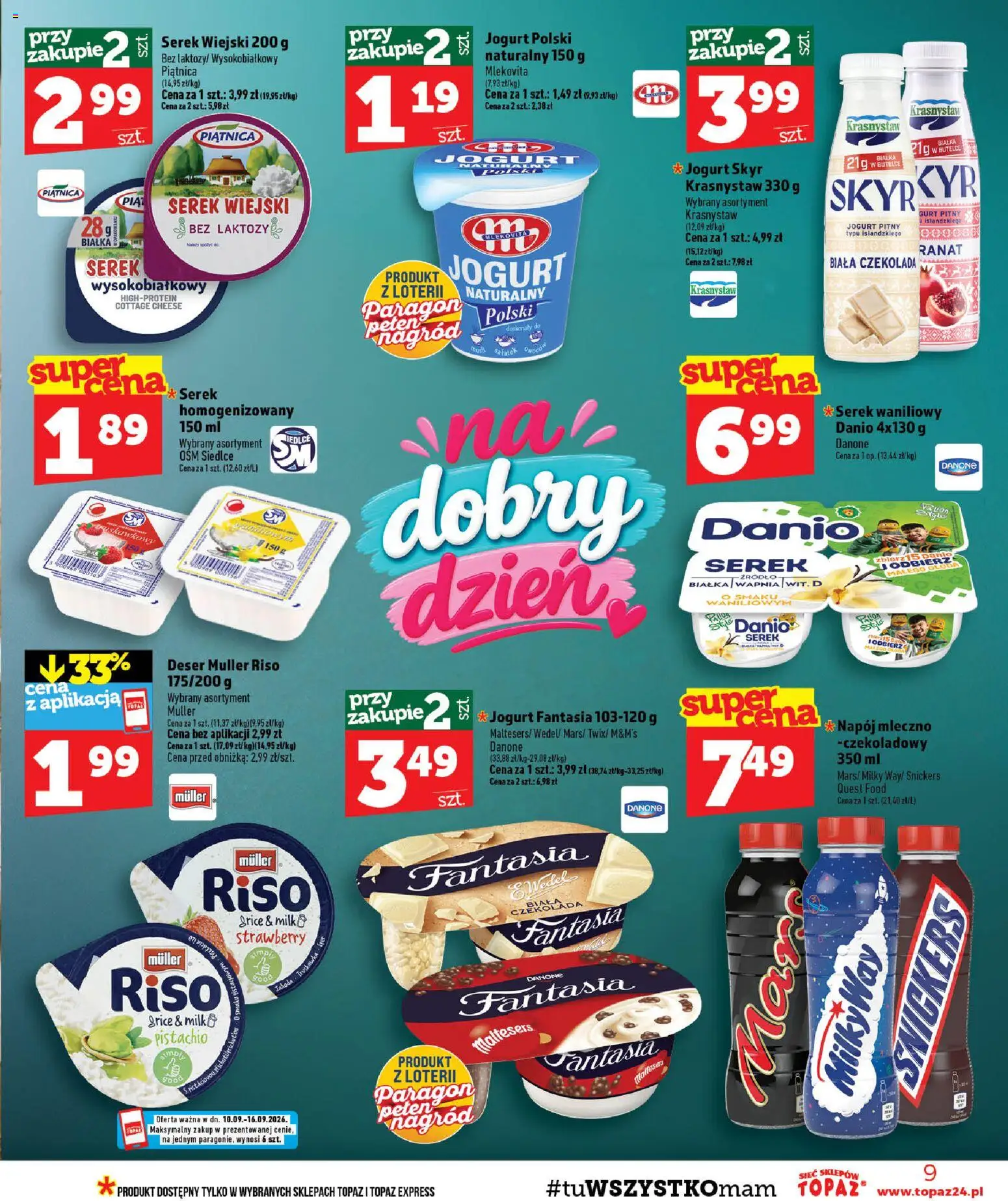 Topaz gazetka - MAZ od 10.09.2026 | Strona: 9 | Produkty: Bez laktozy, Maltesers, Piątnica, Skyr