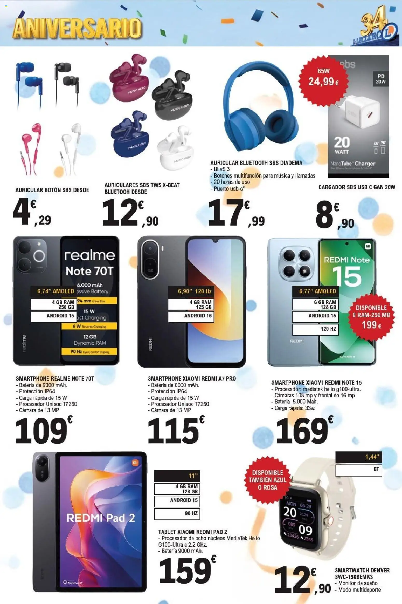E.Leclerc Aniversario │ válido desde el 29/07/2026 | Página: 31 | Productos: Smartphone, Auriculares, USB, Batería