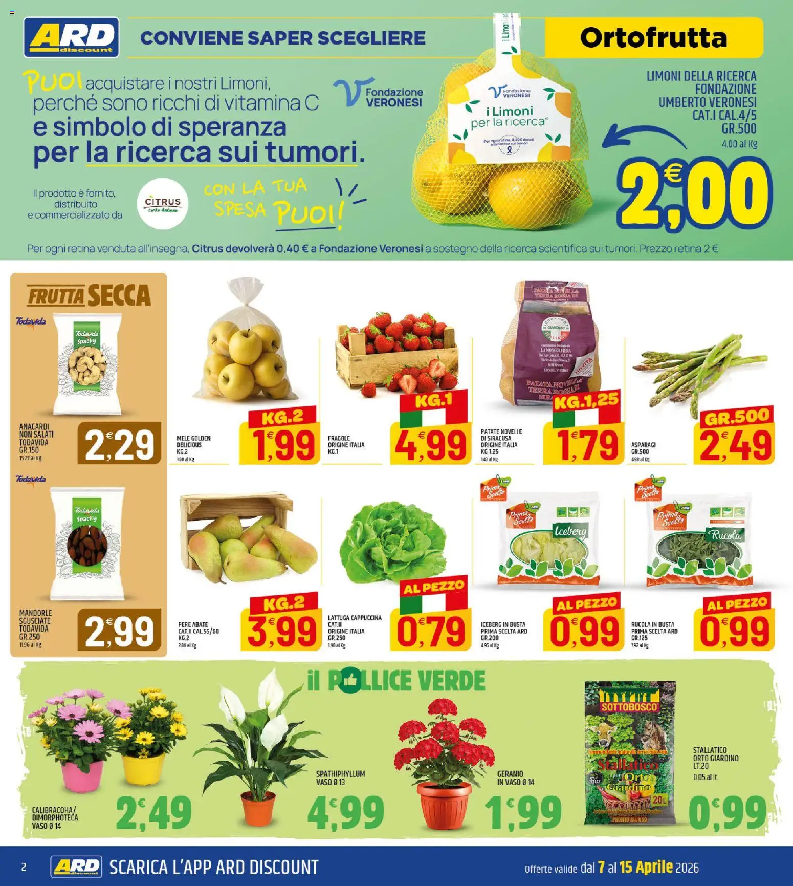 Volantino ARD Discount del 07.04.2026 | Pagina: 2 | Prodotti: Fragole, Patate, Frutta, Vaso