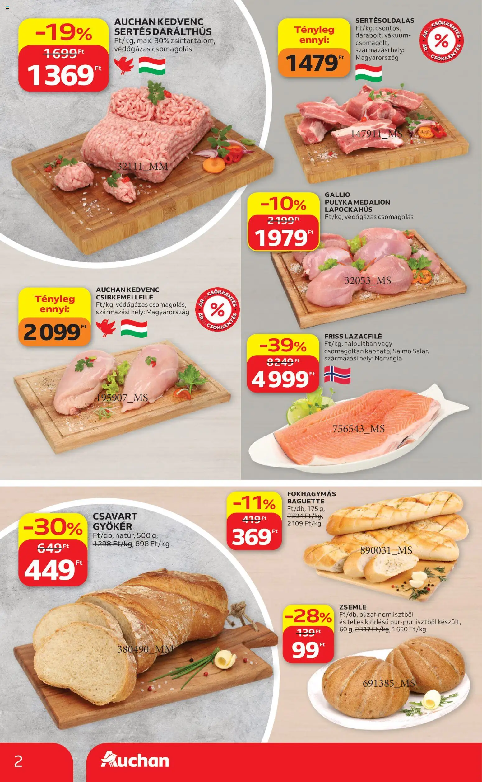 Auchan akciós ujság - amely érvényes a következő dátumtól: 2026.09.10. | Oldal: 2 | Termékek: Zsemle, Pulykamedalion, Csirkemellfilé, Baguette