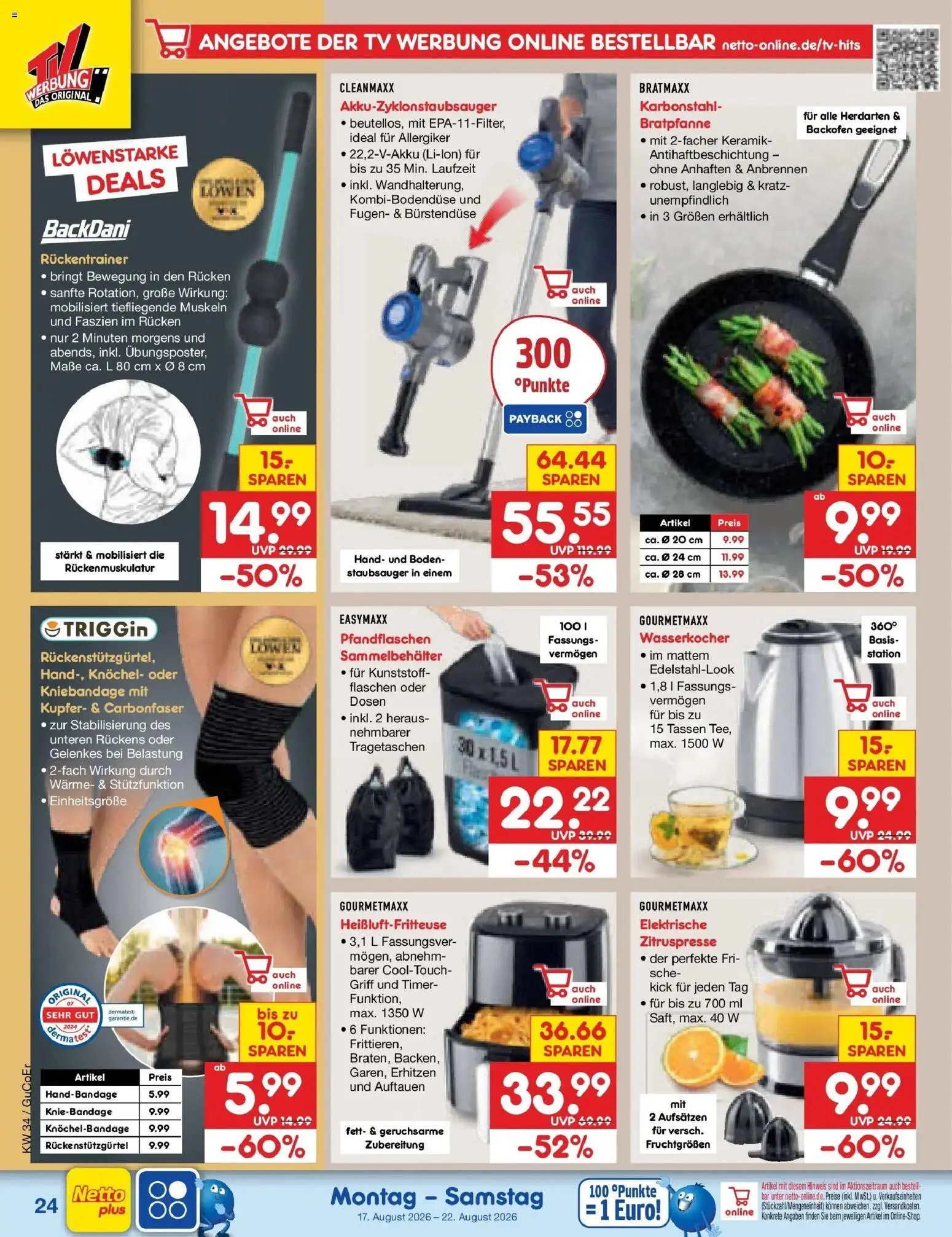 Netto Marken-Discount Prospekt Nordhausen – gültig ab 17.08.2026 | Seite: 32 | Produkte: Wasserkocher, Staubsauger, Backofen, TV