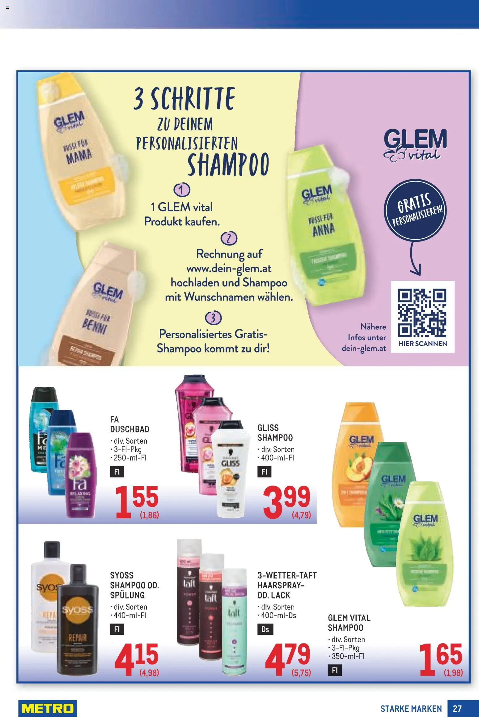 Metro angebote Starke Marken gültig ab 11.06.2026 | Seite: 27 | Produkte: Shampoo, Spülung, Haarspray