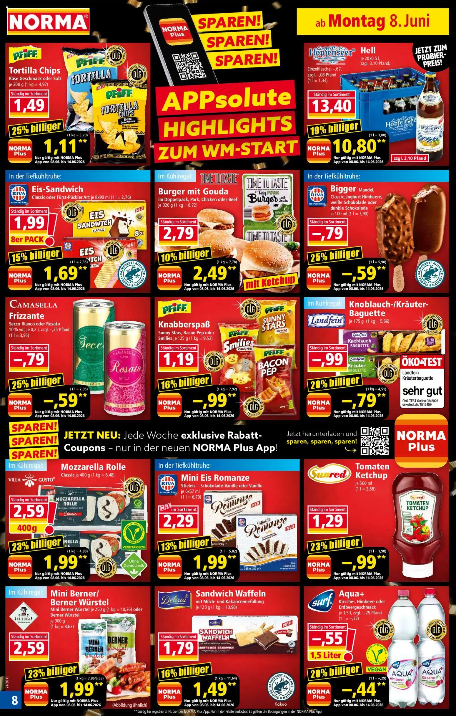 Norma Prospekt – gültig ab 08.06.2026 | Seite: 8 | Produkte: Käse, Dunkle schokolade, Knoblauch, Chips