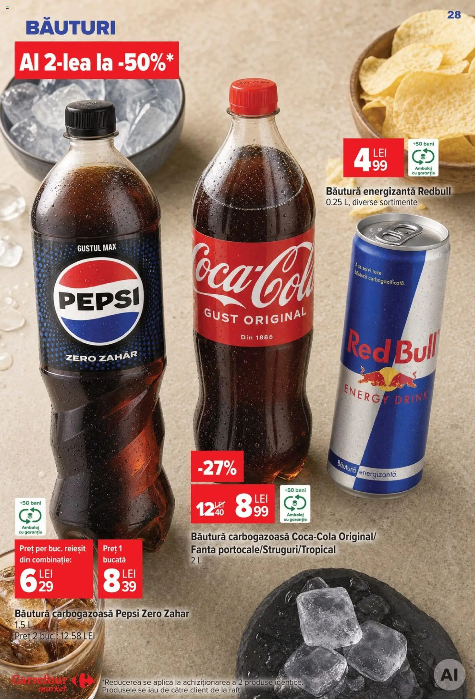 Noul catalog Carrefour – valabil de la 05.08.2026 | Pagină: 29 | Produse: Zero, Pepsi, Băutură energizantă, Zahăr
