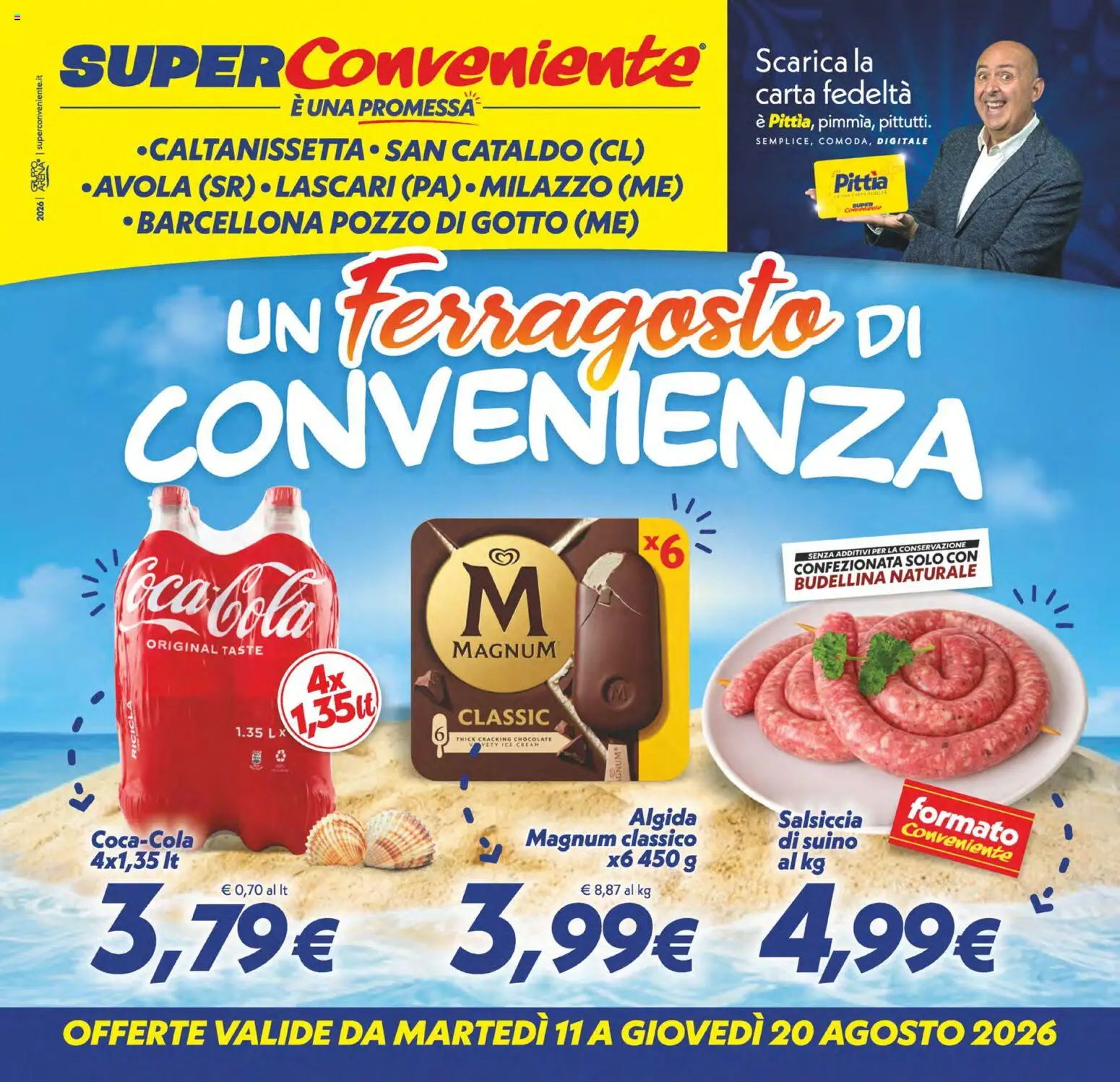 Volantino SuperConveniente del 11/08/2026 | Pagina: 1 | Prodotti: Magnum, Suino, Salsiccia, Coca Cola